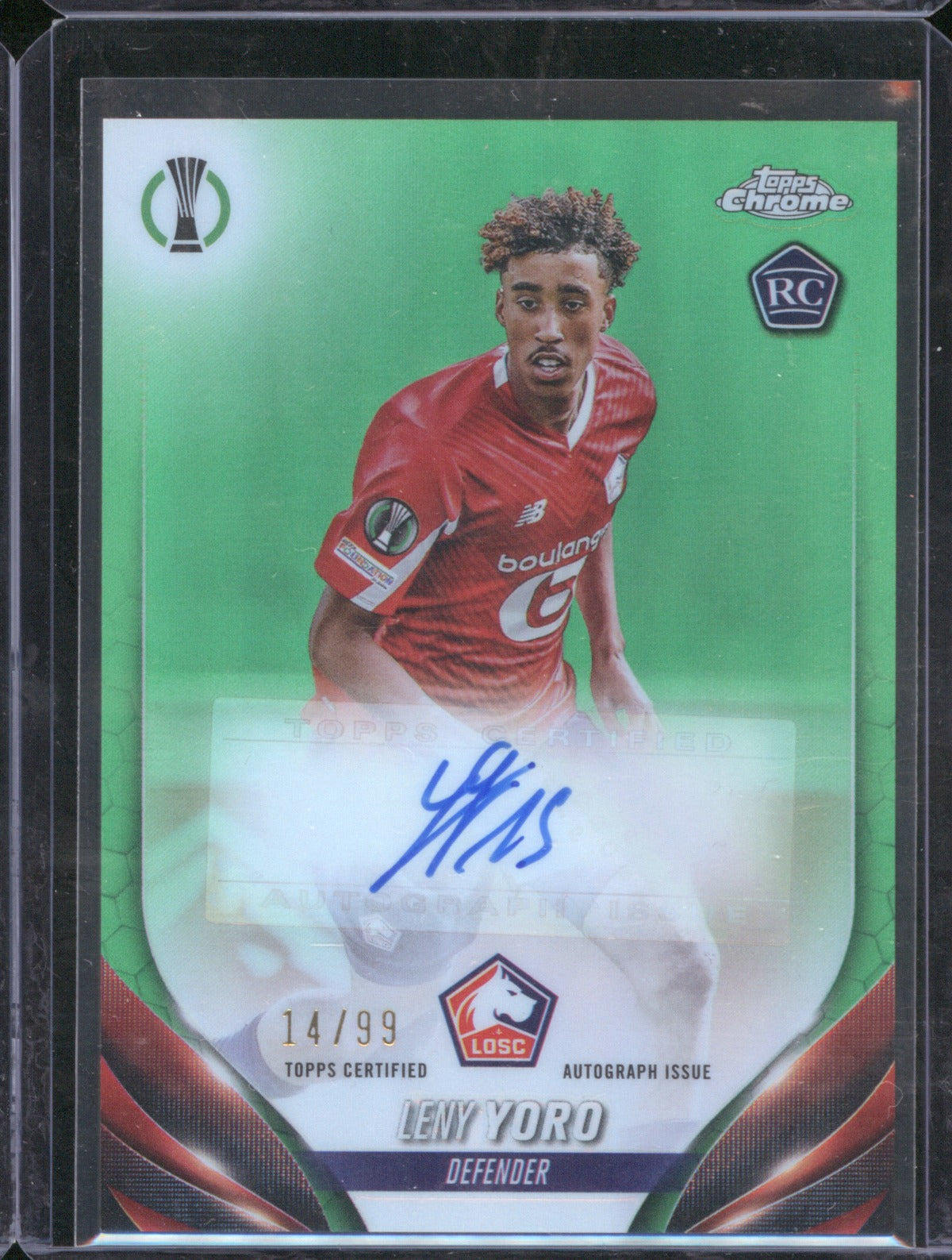 Leny Yoro 2023 Topps Chrome UEFA Club Competitions CA-YO Green Auto /99