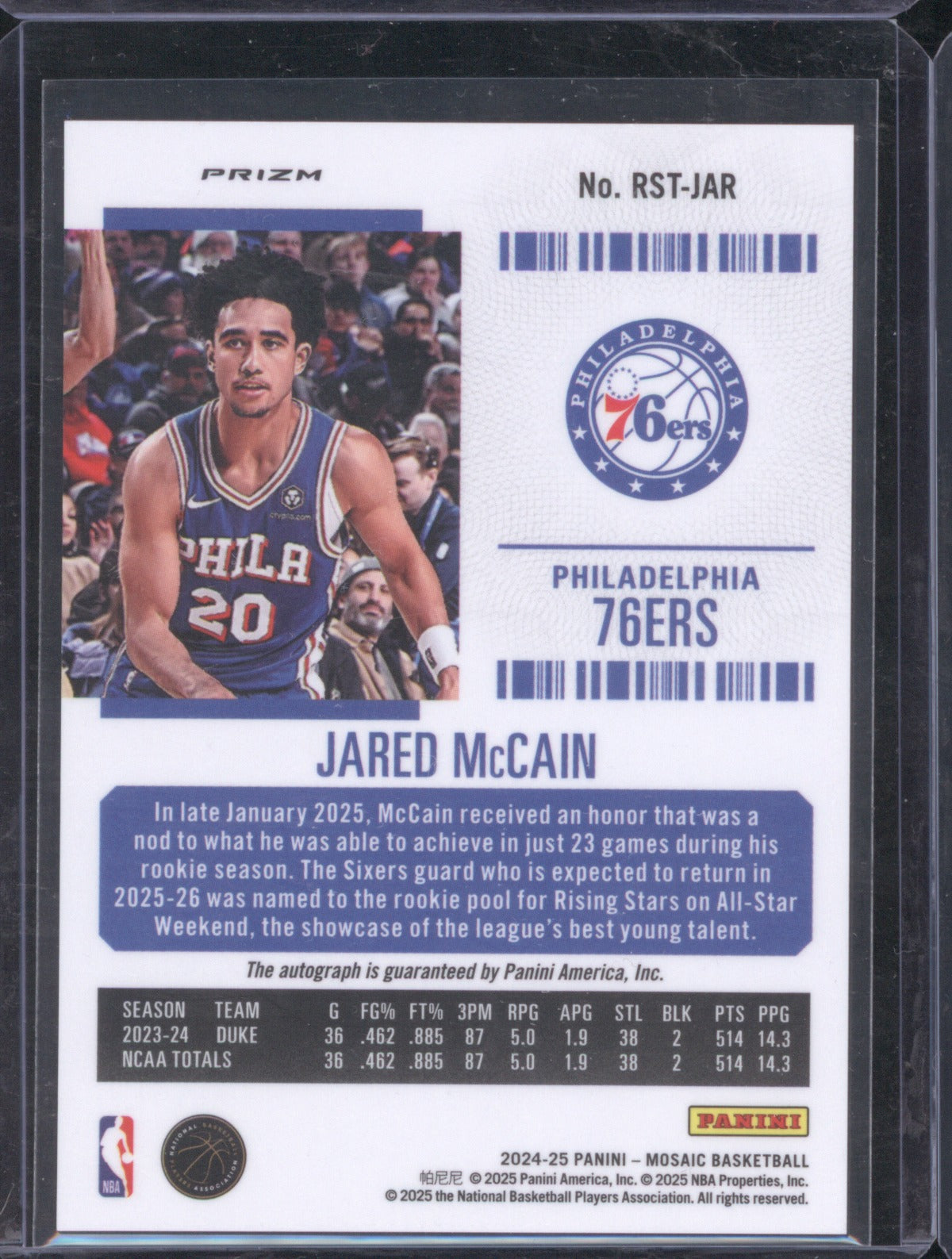Jared McCain 2024 Panini Mosaic RST-JAR Season Ticket International Auto RC