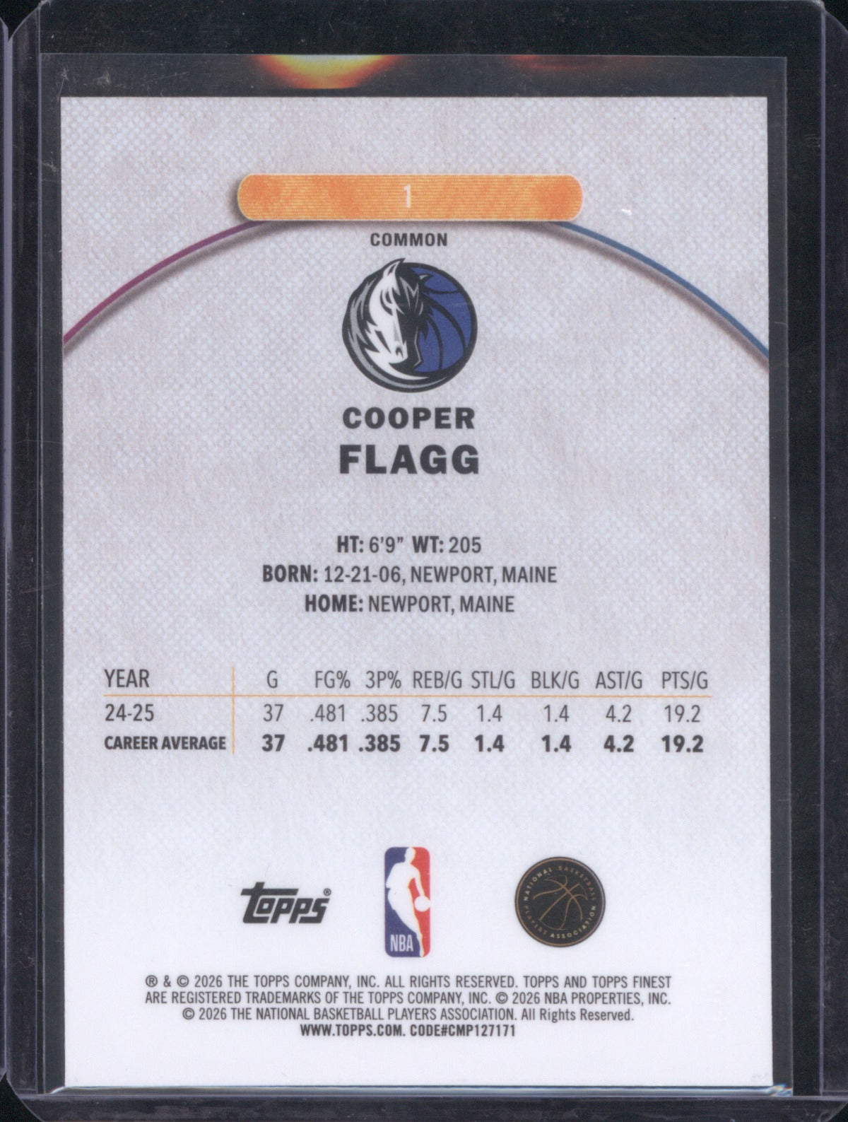 Cooper Flagg 2025 Topps Finest 1 Common