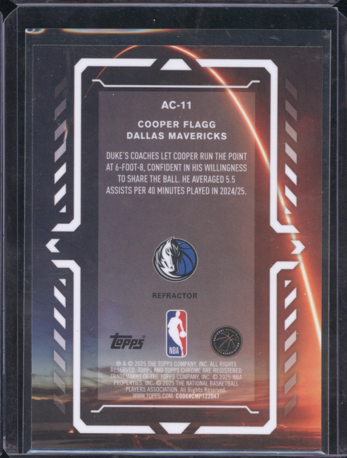 2025 Topps Chrome Activators RayWave Refractor Cooper Flagg AC-11 RC Mavericks