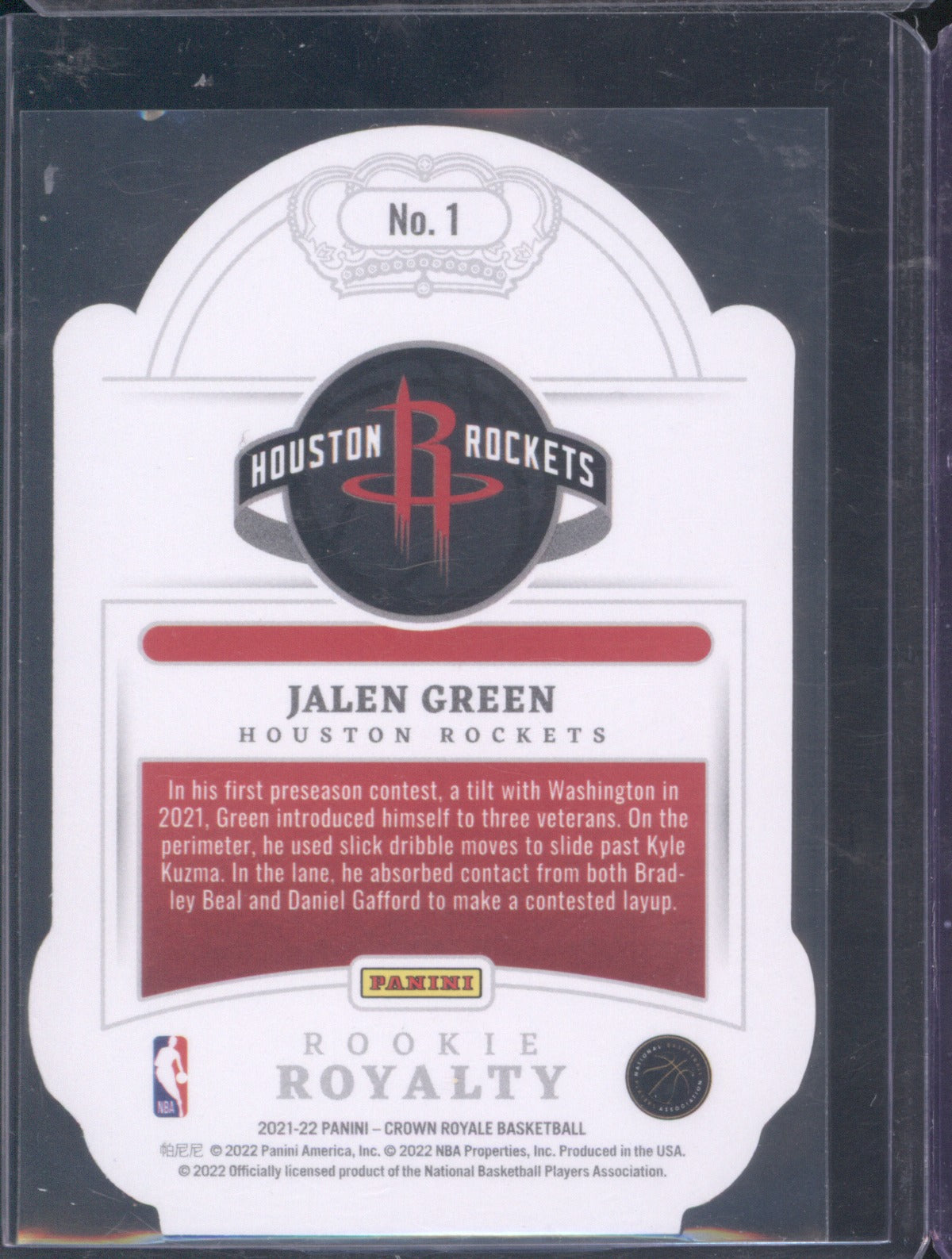 2021 Panini Crown Royale Jalen Green Rookie Royalty Die Cut RC 71/99