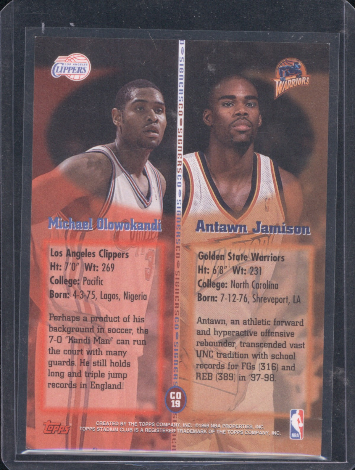 1998 Stadium Club Antawn Jamison / Michael Olowokandi Co-Signers Dual Auto