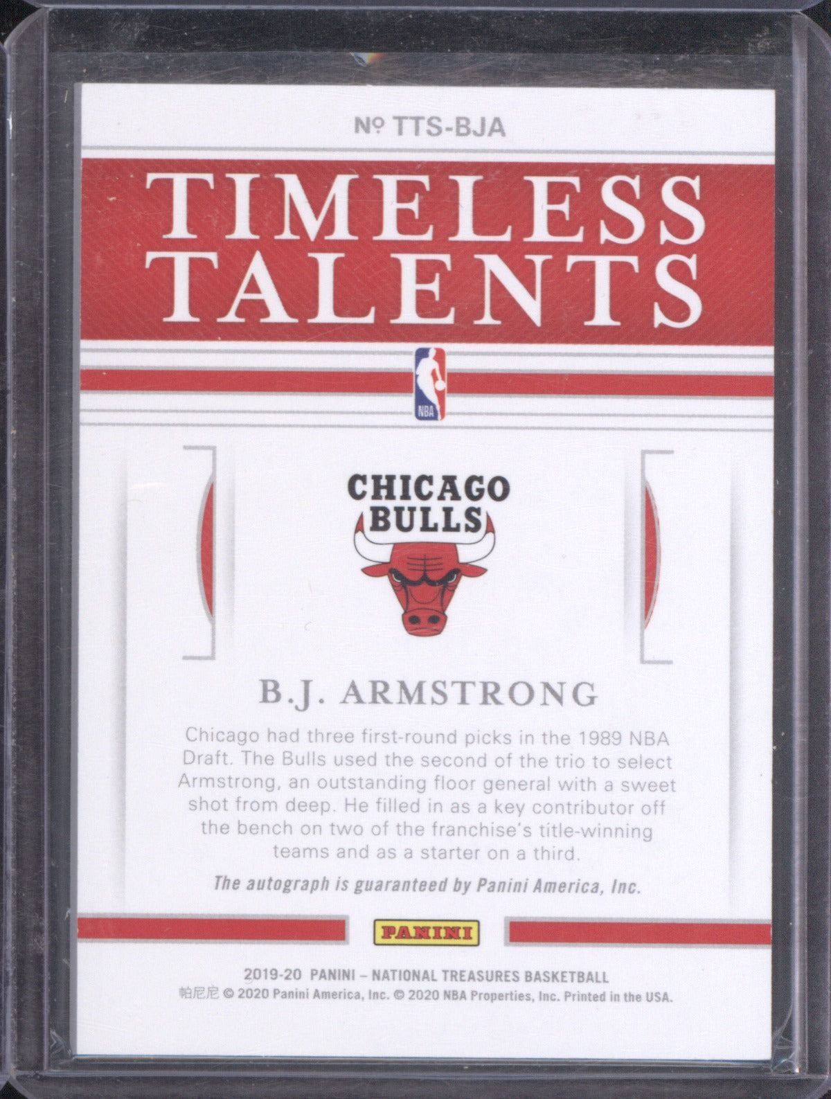 2019 Panini National Treasures B.J. Armstrong Timeless Talents 06/99