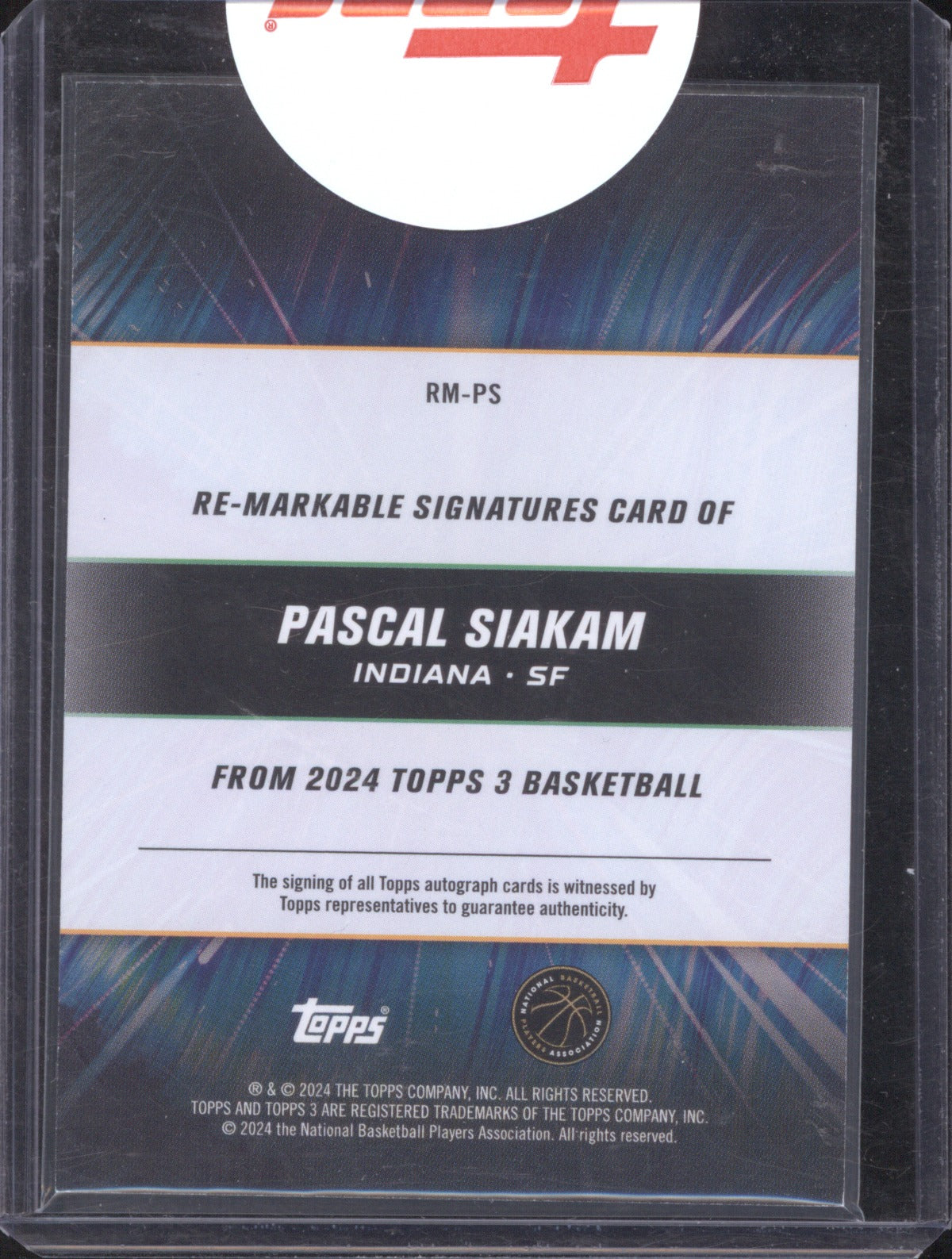 2024 Topps 3 Pascal Siakam Remarkable Auto 18/49