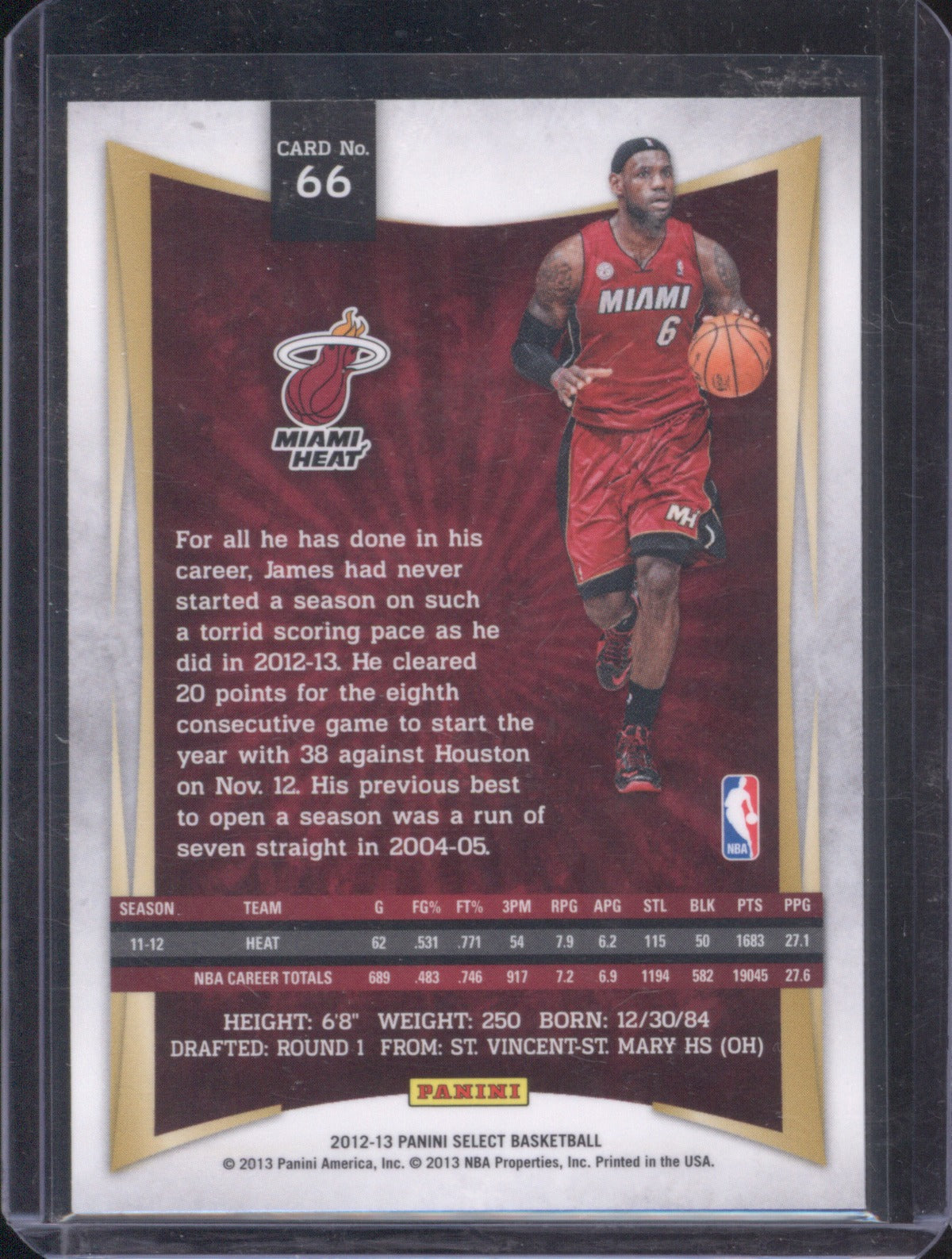 LeBron James 2012 Panini Select 66