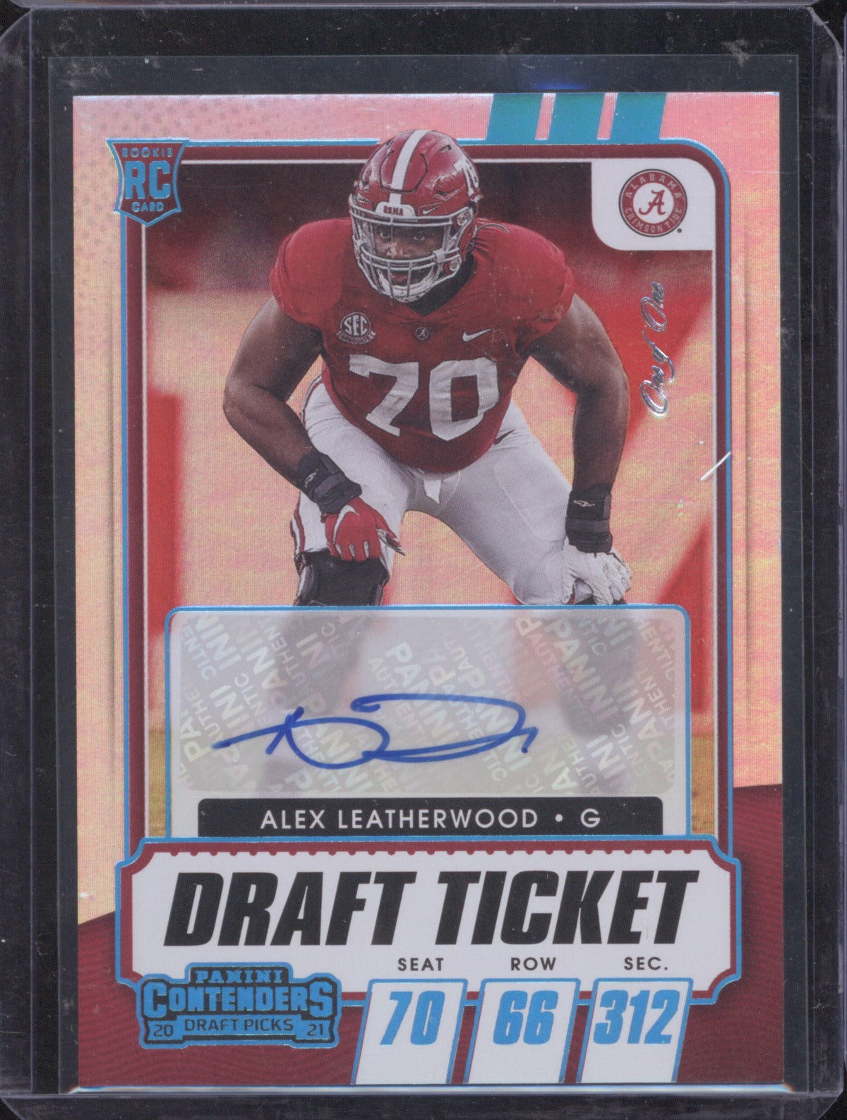 2021 Panini Contenders Draft Picks Alex Leatherwood 1/1 Platinum Draft Ticket