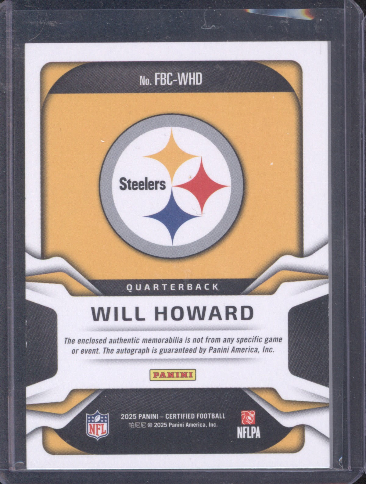 2025 Panini Certified Will Howard Freshman Fabric Patch Auto RC Teal 108/199