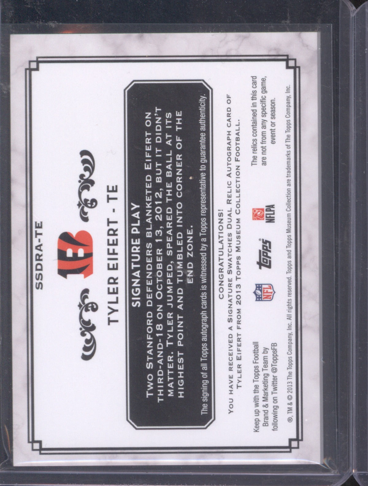 2013 Topps Museum Tyler Eifert RC Signature Swatches Dual Relic 14/25