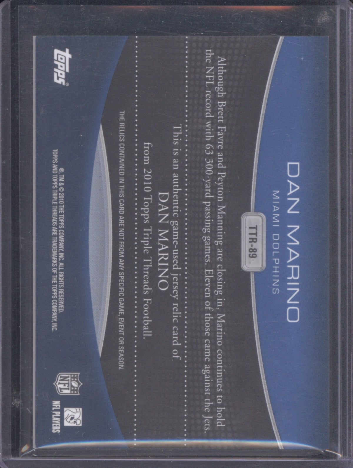 2010 Topps Triple Threads Dan Marino Game Used Jersey Blue 13/36