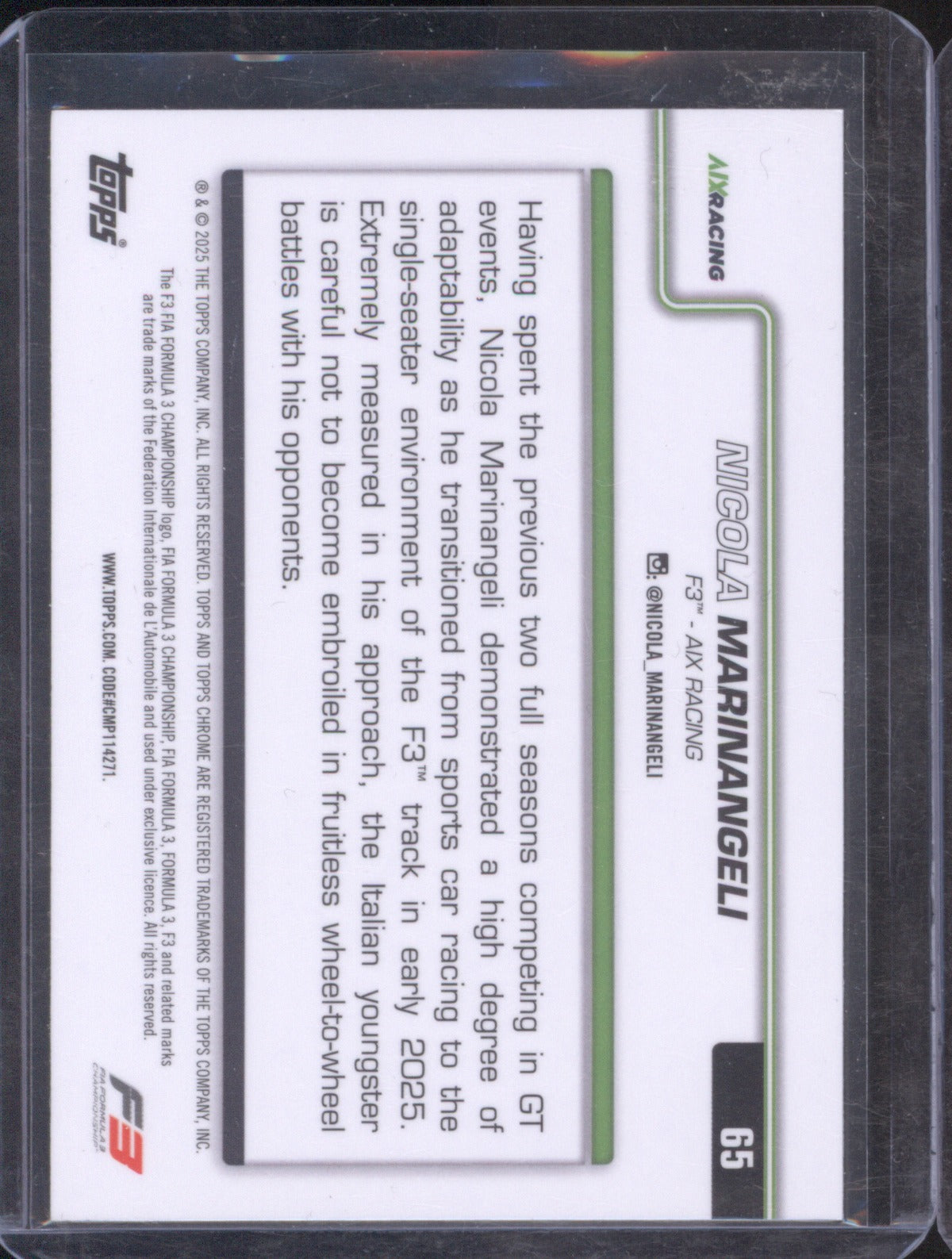 2025 Topps Chrome Formula 1 Nicola Marinangeli Pink Raywave 122/250