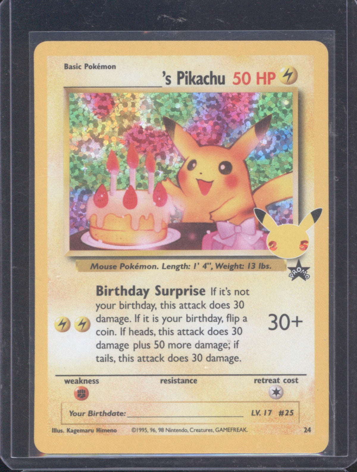 Birthday Pikachu 2021 Pokémon 24/ Celebrations Classic Collection Holo