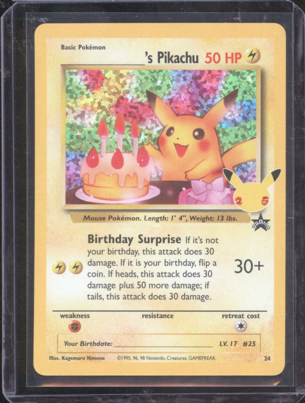 Birthday Pikachu 1998 Nintendo Celebrations 24 Promo