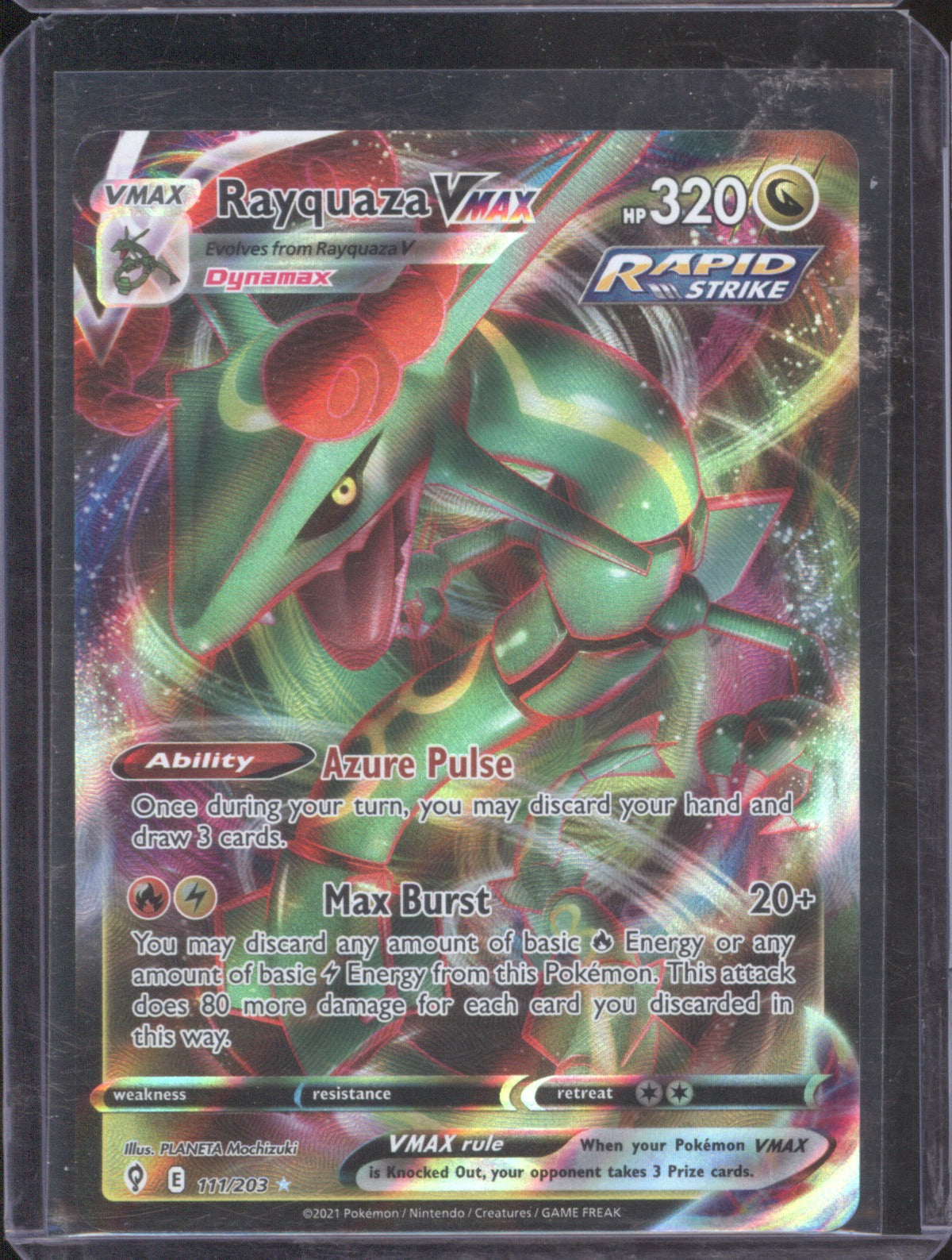 2021 Pokemon SWSH Evolving Skies Rayquaza VMAX Ultra Rare 111/203