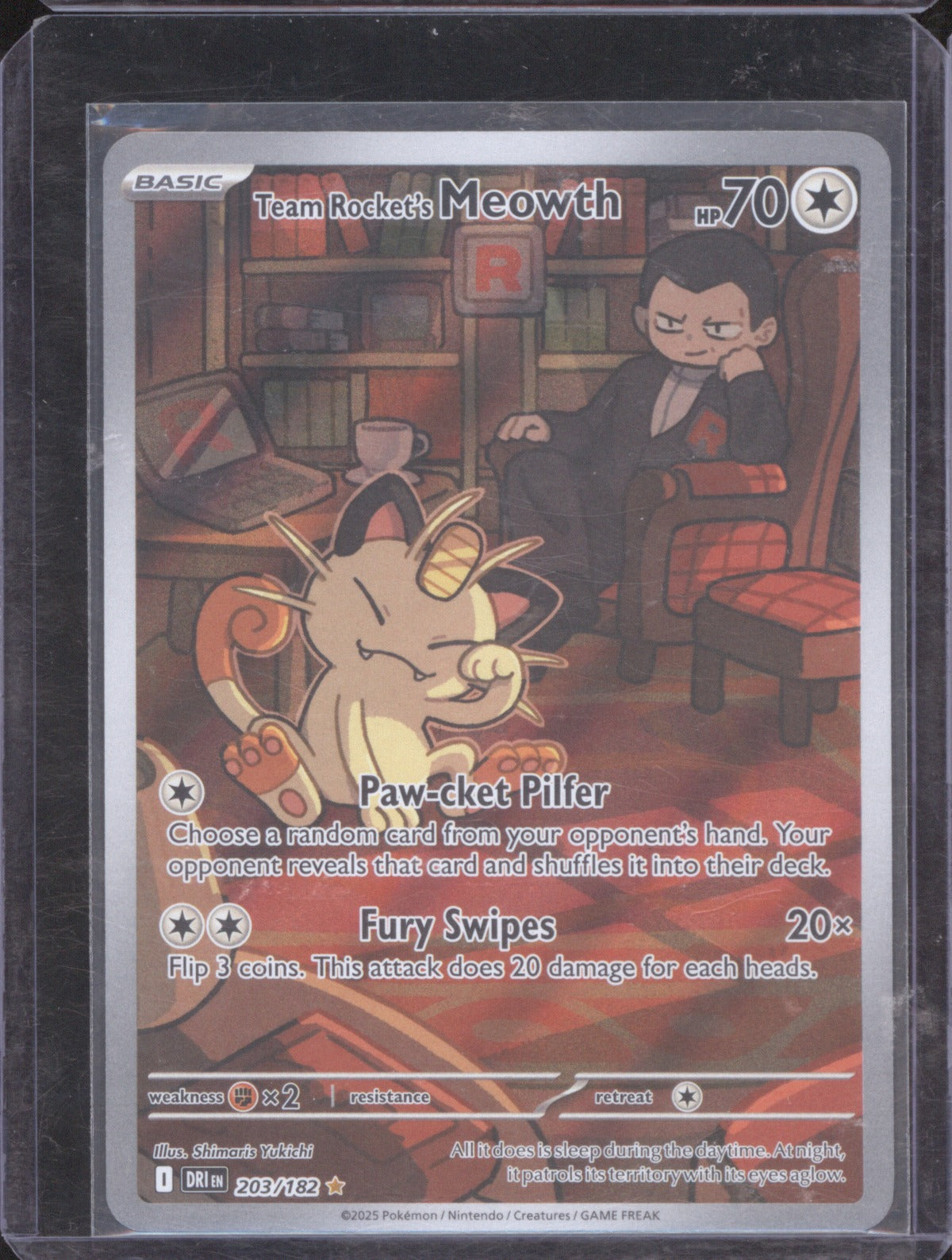 Team Rocket's Meowth 2025 Pokémon Destined Rivals 203/182 Illustration Rare