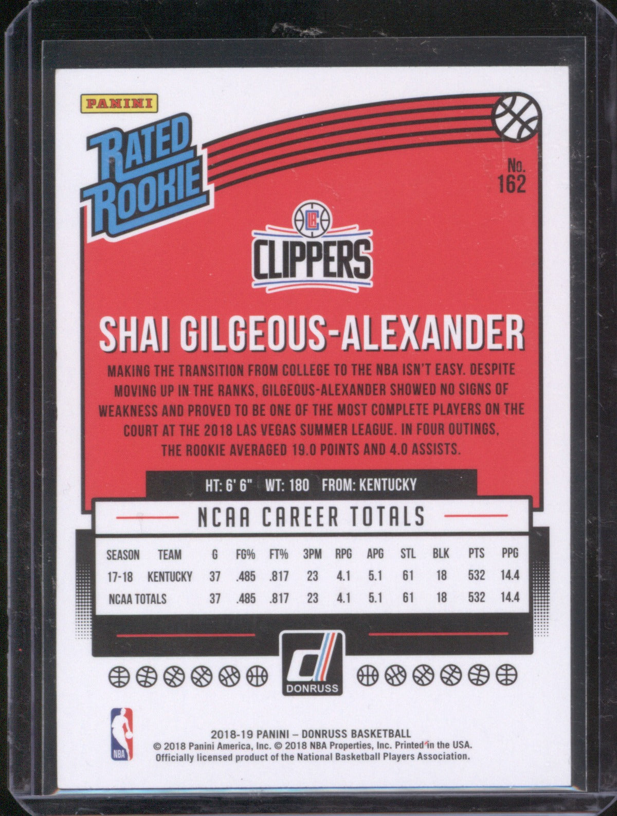 Shai Gilgeous-Alexander 2018-19 Panini Donruss 162 Rookie RC