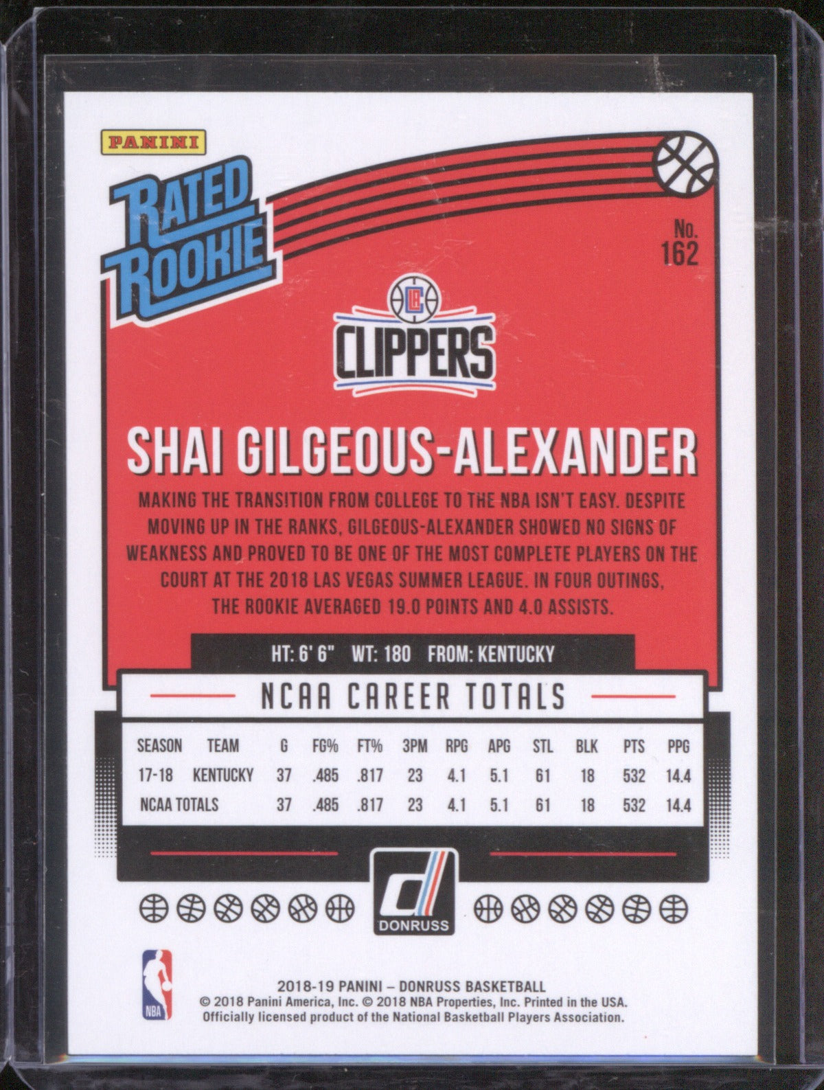 Shai Gilgeous-Alexander 2018-19 Panini Donruss 162 Rookie RC