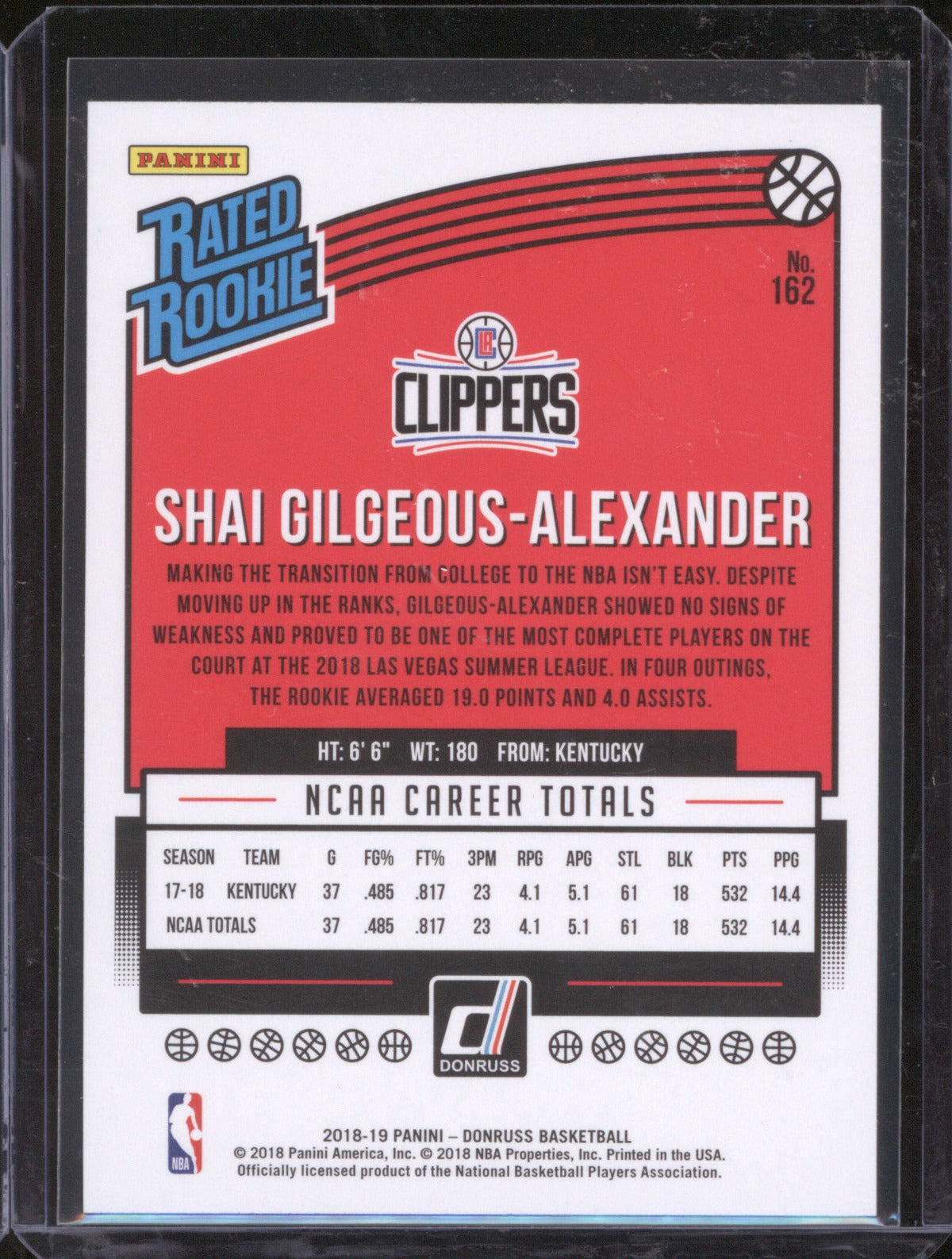 Shai Gilgeous-Alexander 2018-19 Panini Donruss 162 Rookie RC