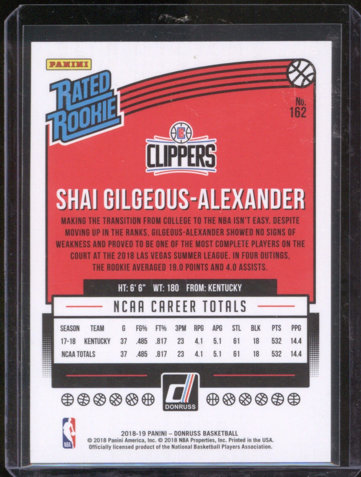 Shai Gilgeous-Alexander 2018-19 Panini Donruss 162 Rookie RC