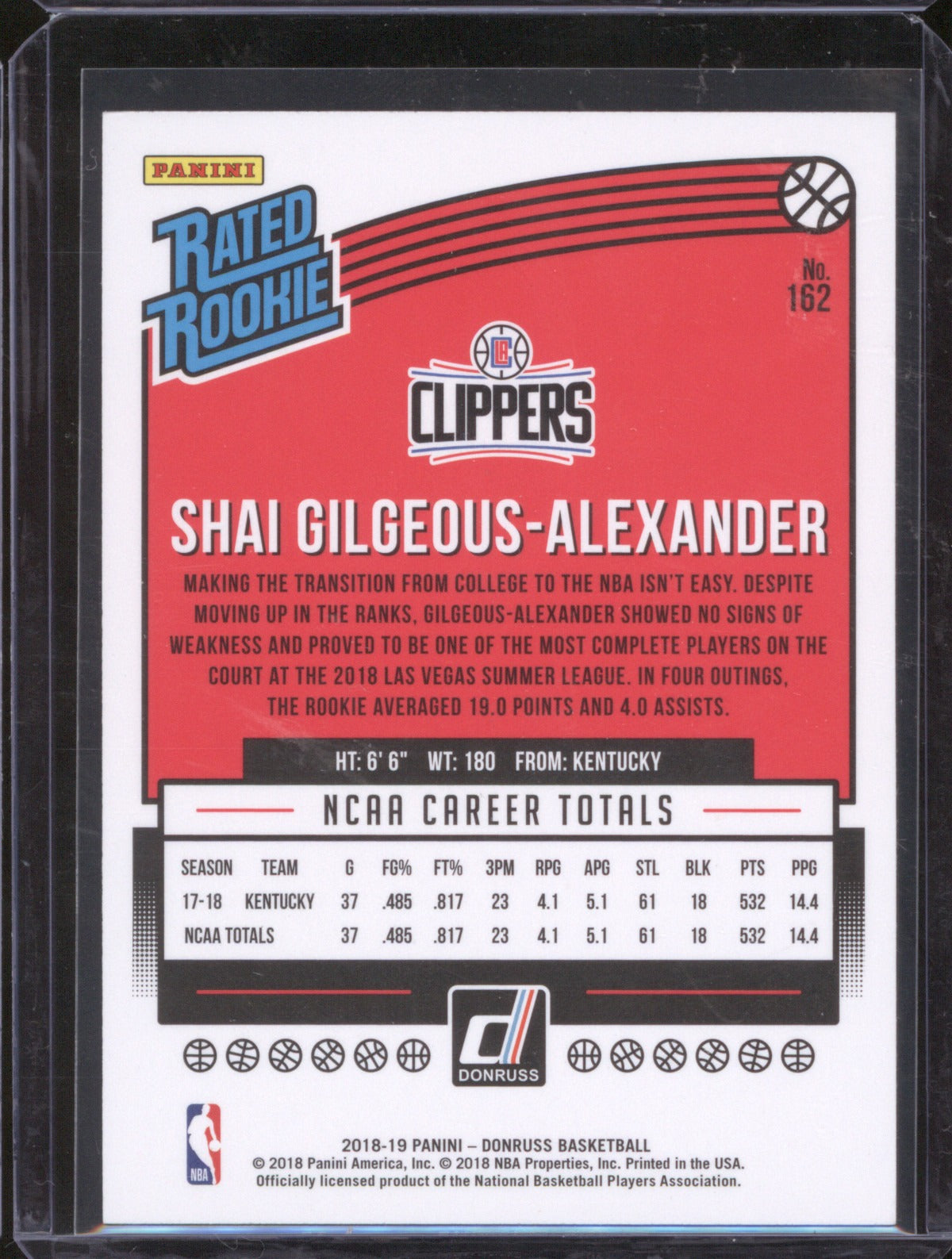 Shai Gilgeous-Alexander 2018-19 Panini Donruss 162 Rookie RC