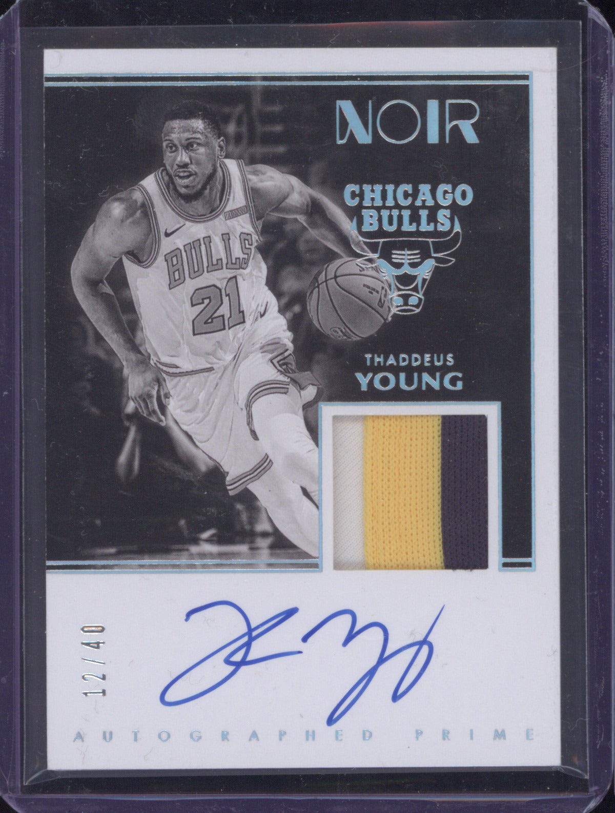 2019-20 Panini Noir ABW-TYG Thaddeus Young Patch Auto Black and White 12/40
