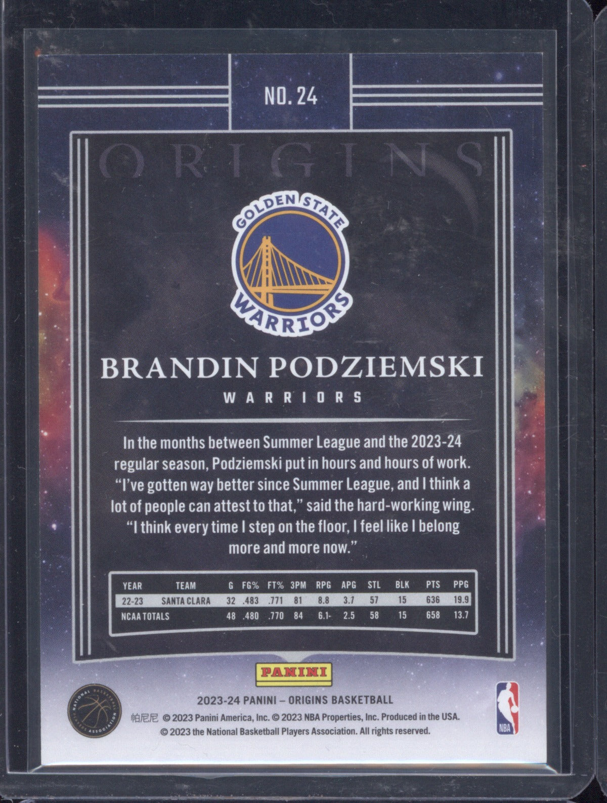 2023-24 Panini Origins 24 Brandin Podziemski Turquoise 11/25 RC