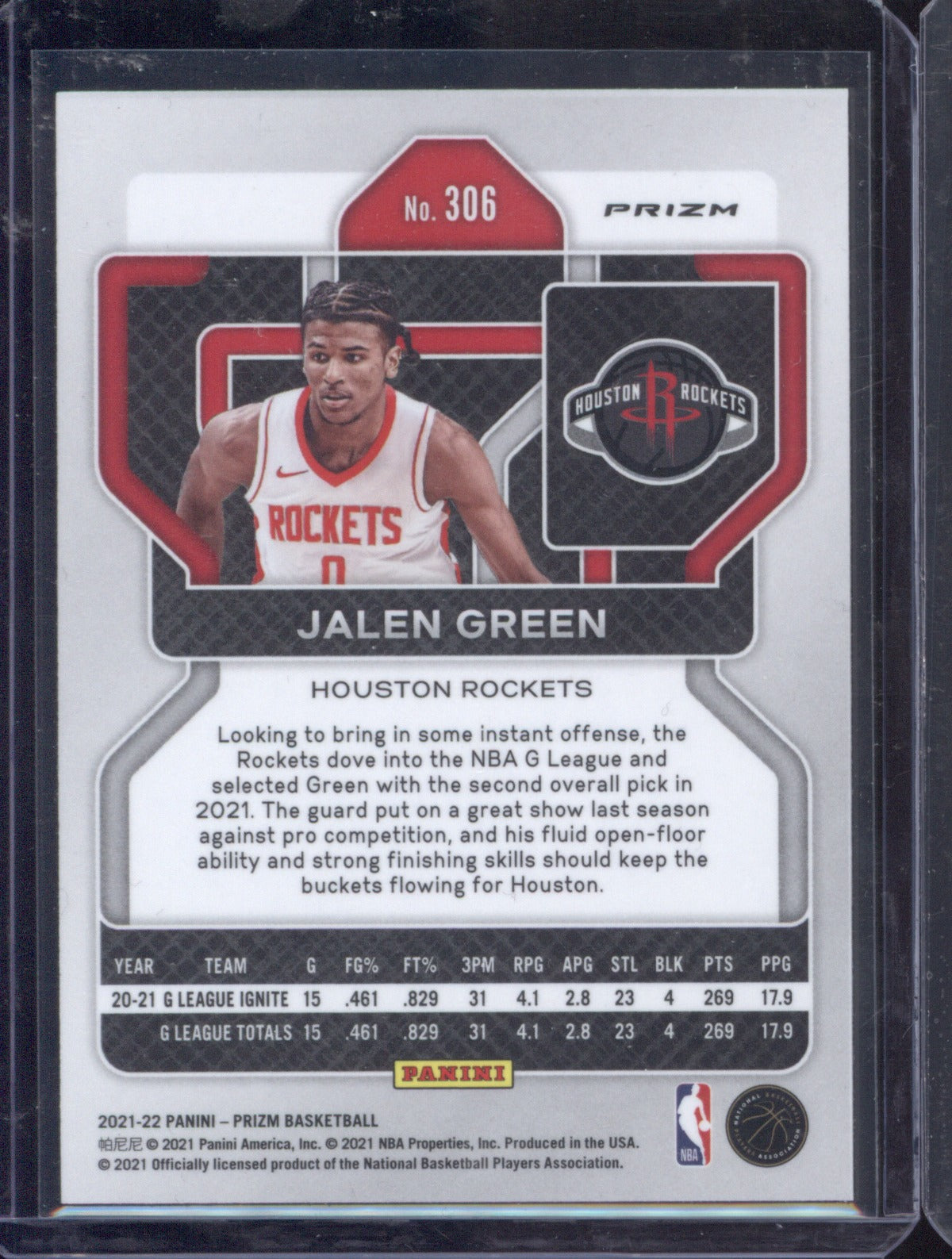 2021-22 Panini Prizm 306 Jalen Green NBA 75th Anniversary Blue RC