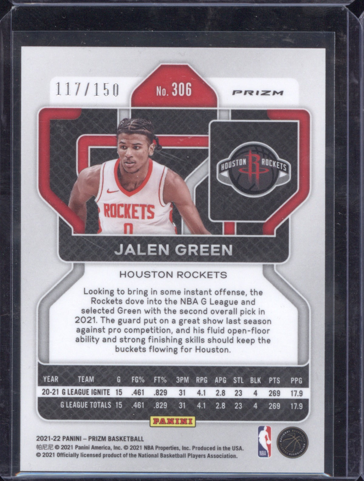 2021-22 Panini Prizm 306 Jalen Green Fast Break Blue 117/150 RC