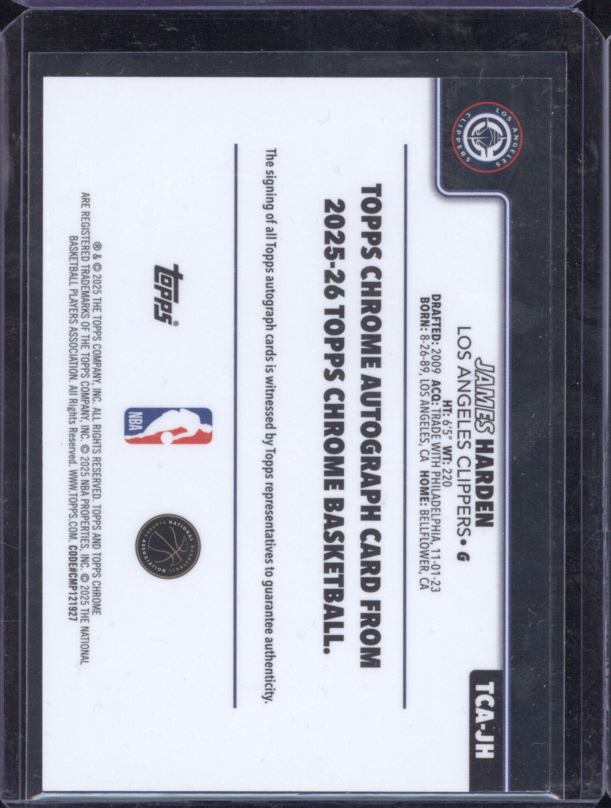 2025-26 Topps Chrome TCAJH James Harden Auto Purple 6/75