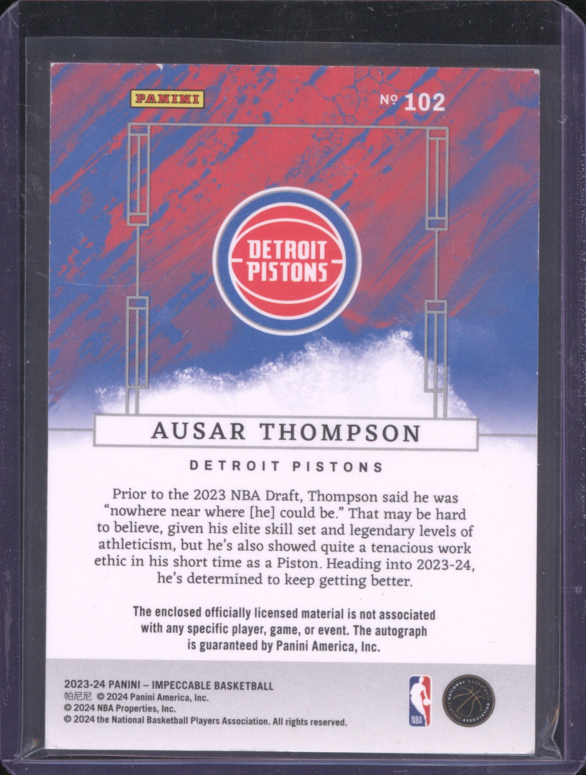 2023 Panini Impeccable Ausar Thompson Impeccable Asia Red Patch Auto RC 29/88