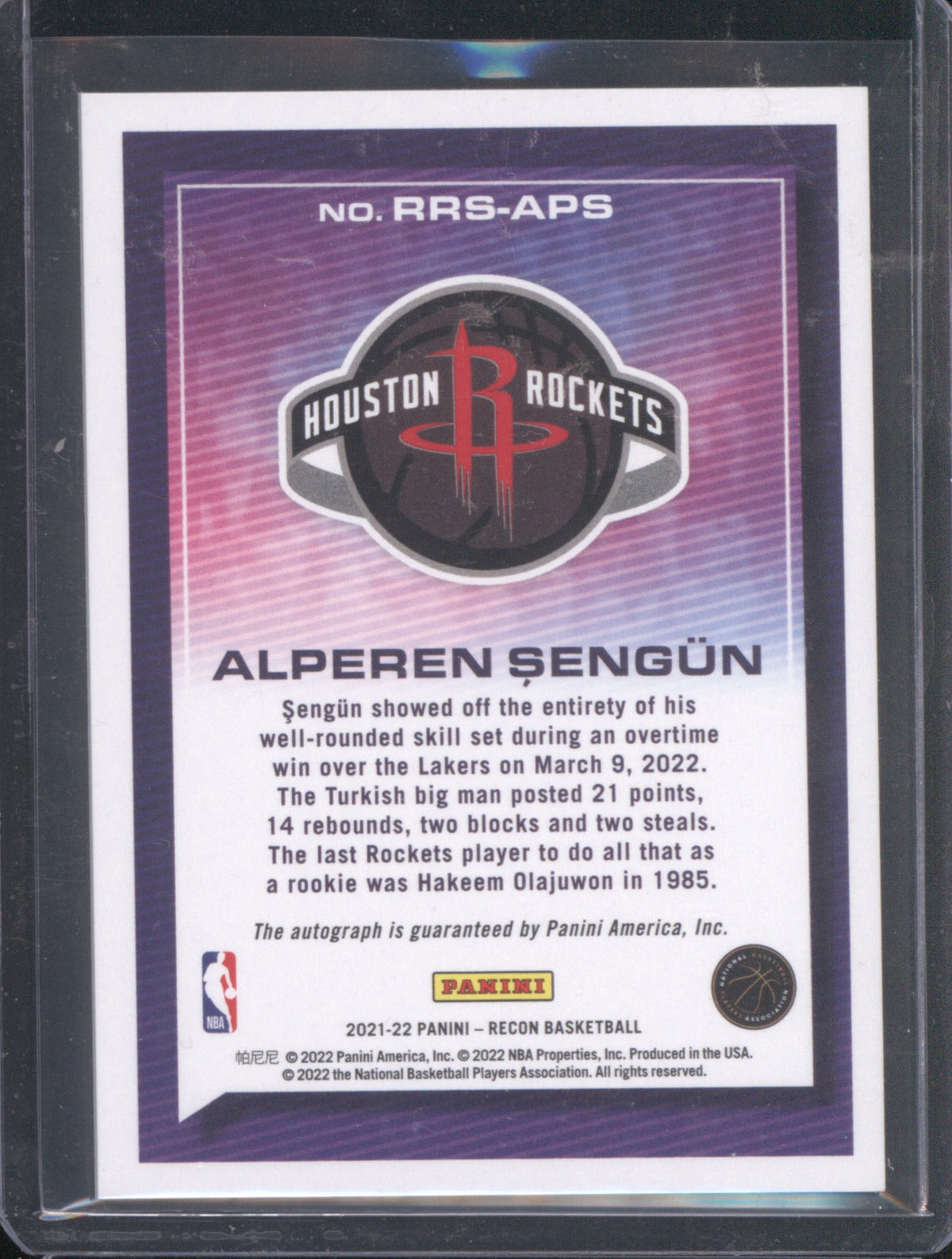 2021 Panini Recon Alperen Şengün Rookie Signature Auto RC