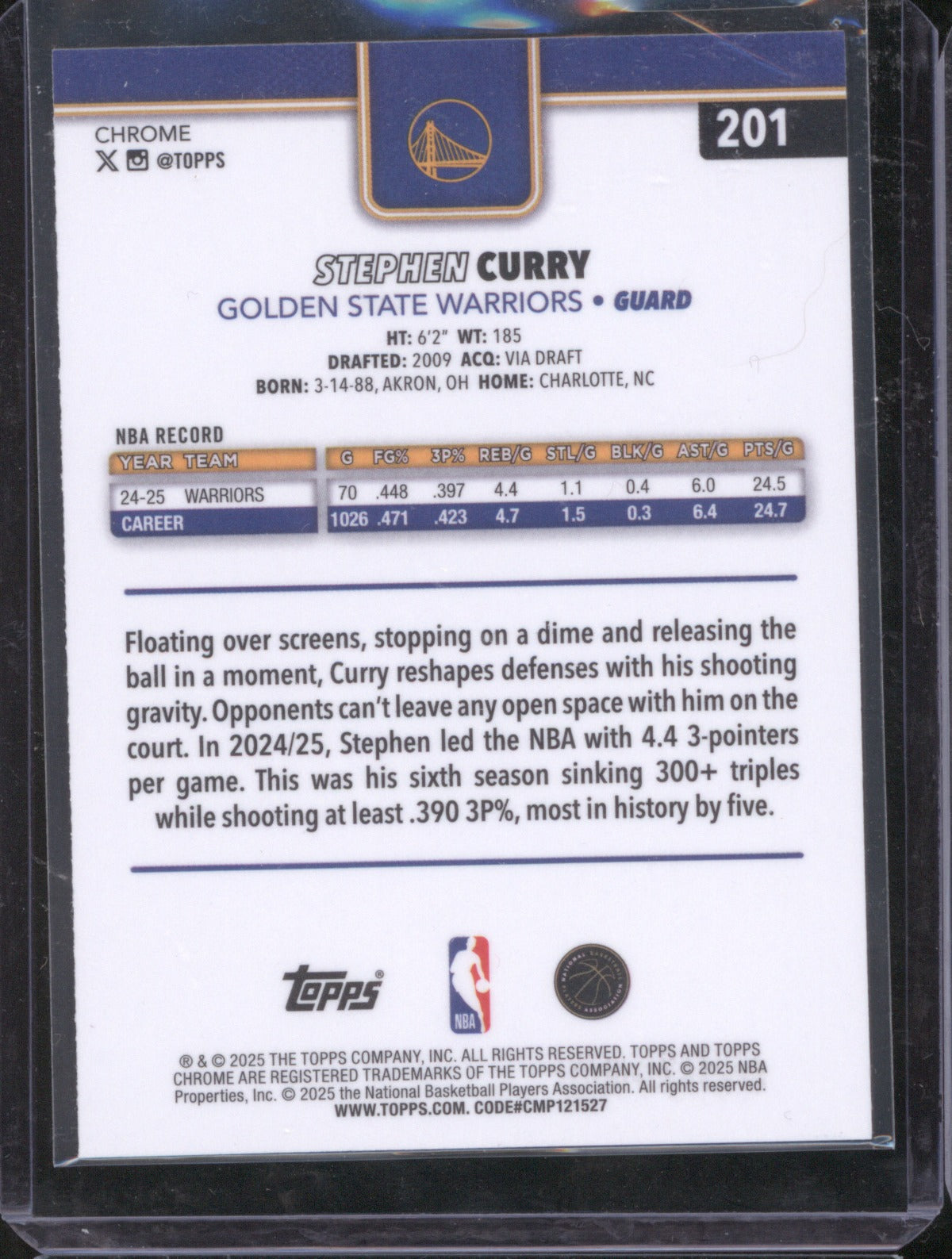 2025 Topps Chrome Stephen Curry Basketball Refractor