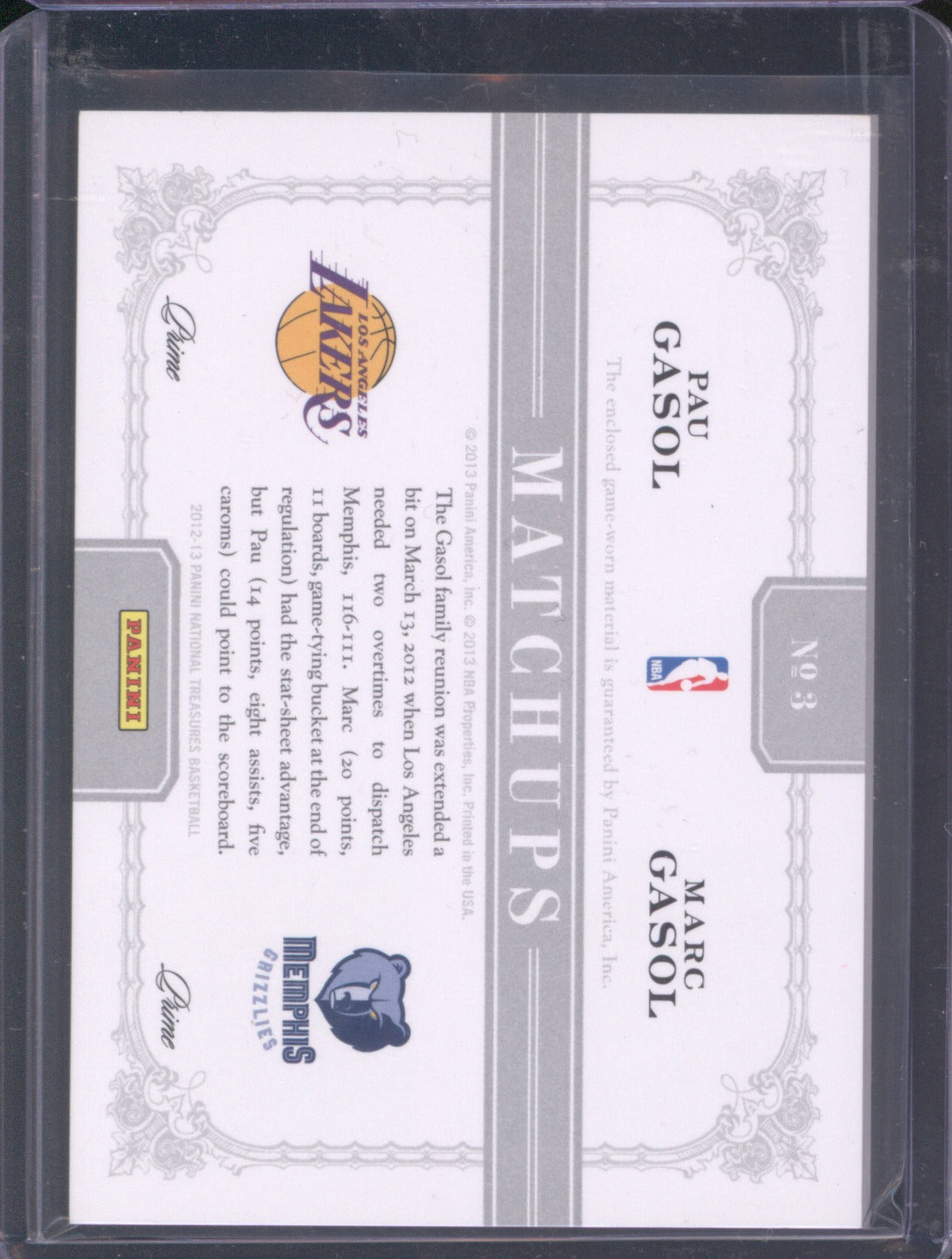 2012 Panini National Treasures Pau Gasol & Marc Gasol Matchups Dual 18/25