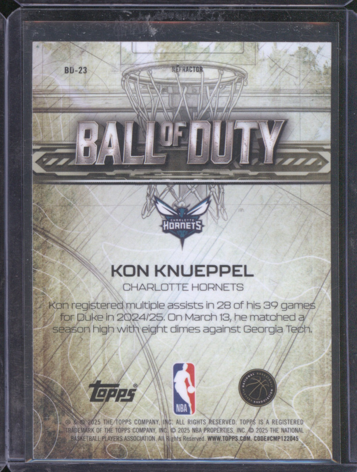 2025 Topps Chrome Kon Knueppel Ball of Duty RC Refractor