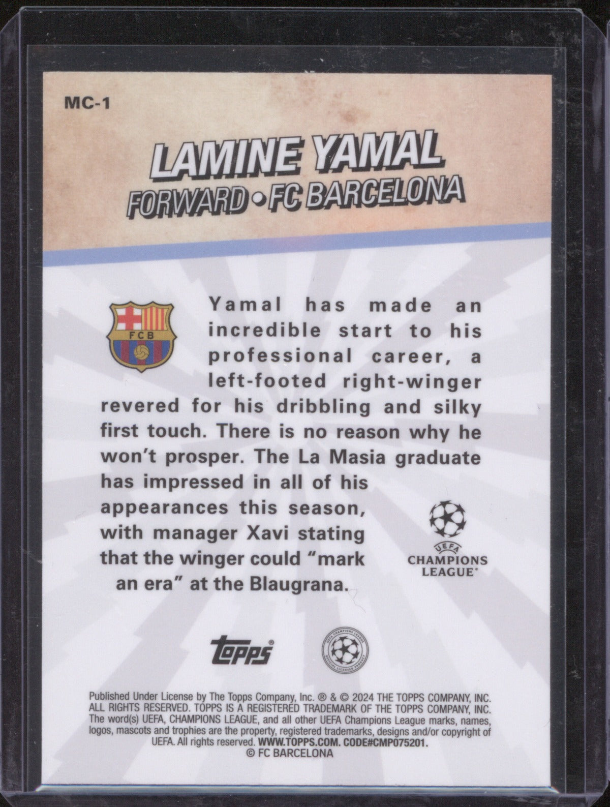 2023-24 Topps Merlin UCC Lamine Yamal MC-1 Merlin's Chosen Ones
