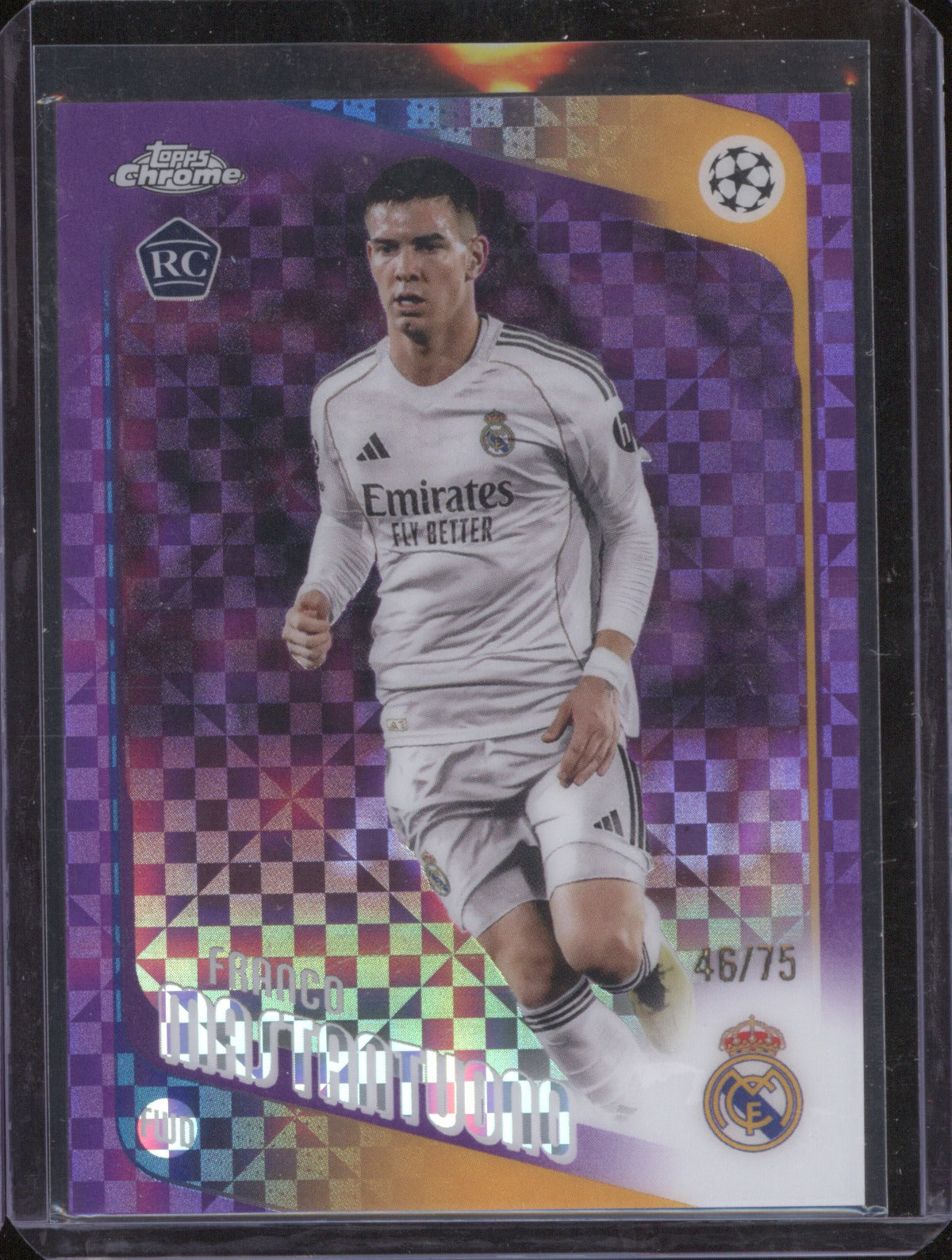 2025-26 Topps Chrome UCC Franco Mastantuono 172 Purple Xfractor /75