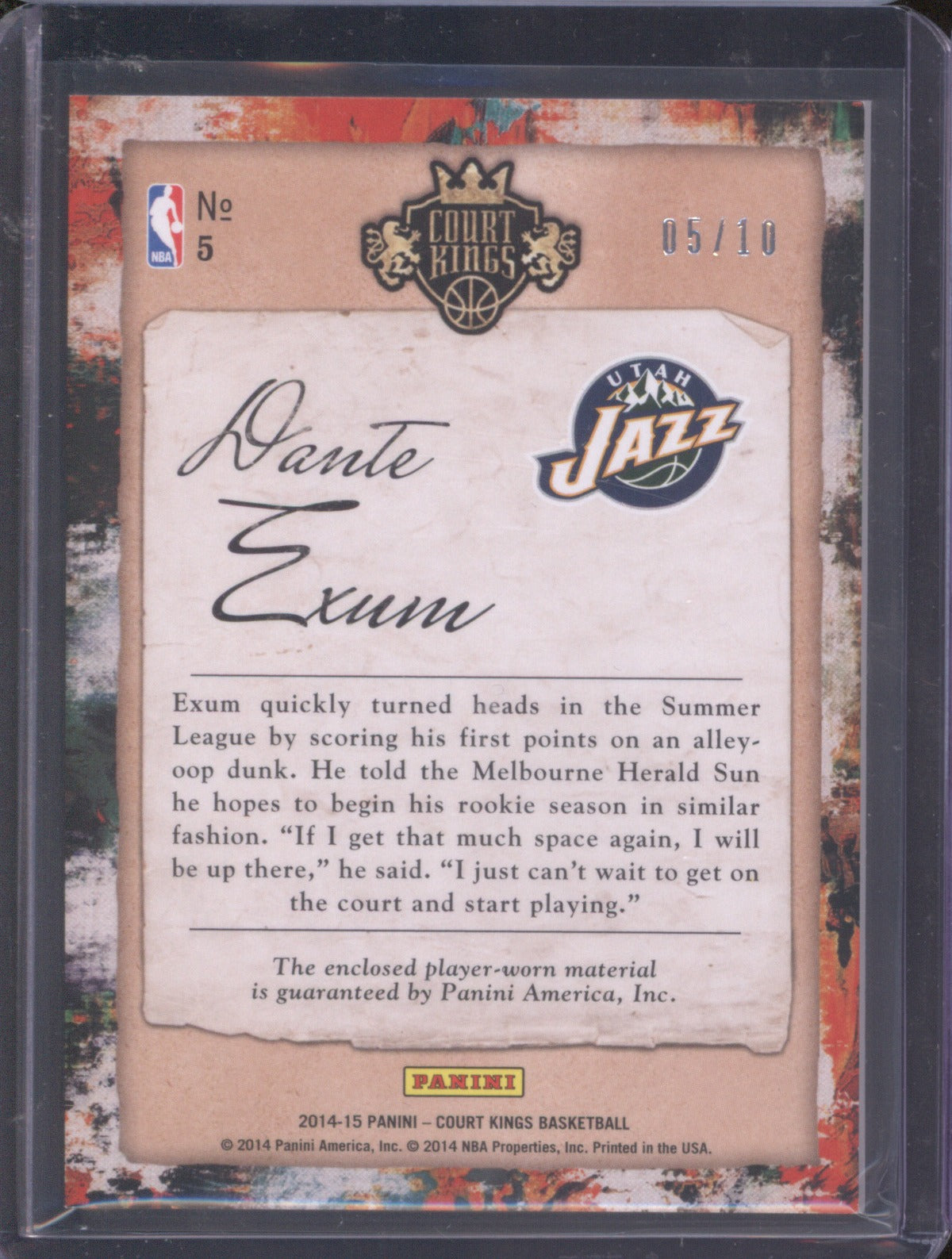 2014-15 Panini Court Kings Dante Exum 5 Art Nouveau /210
