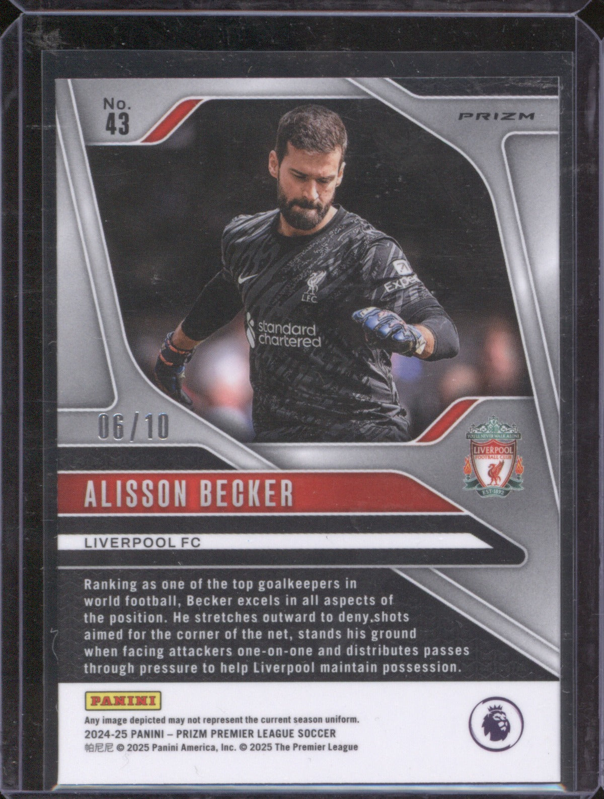 2024-25 Panini Prizm Alisson Becker 43 Gold /10 Liverpool