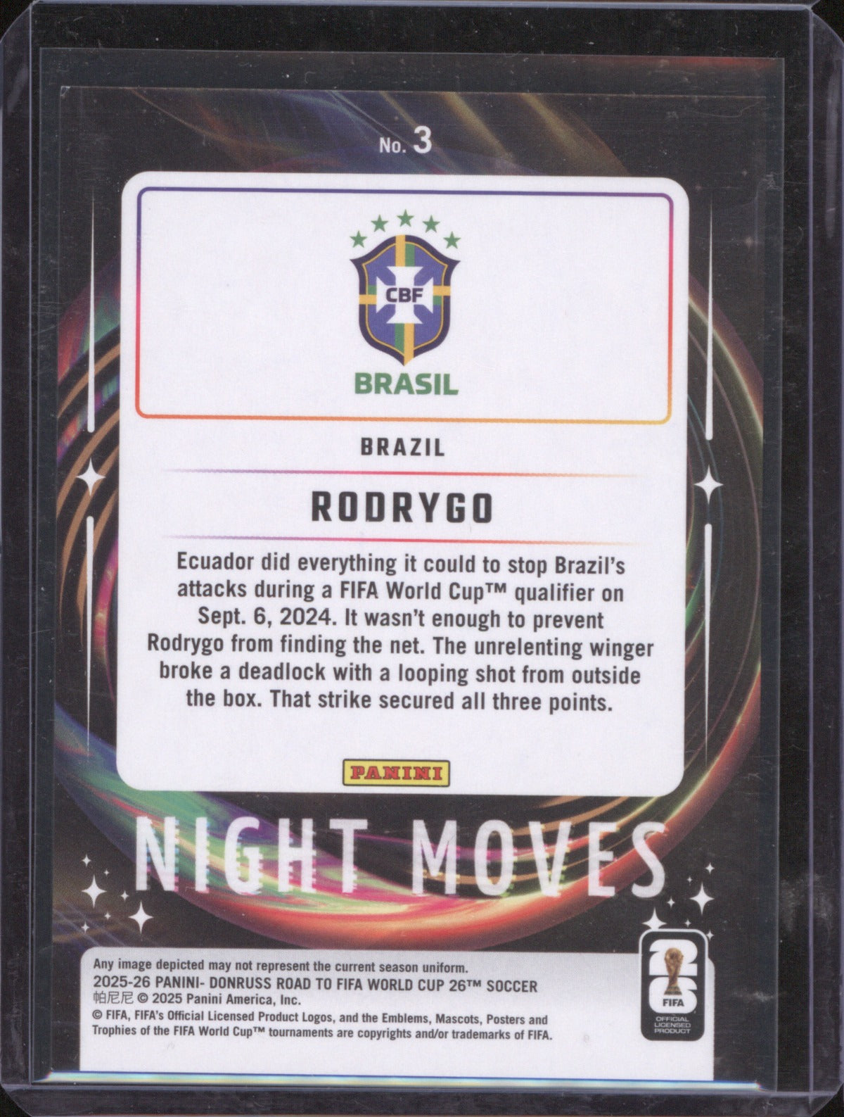 2025-26 Panini Donruss Road to FIFA World Cup Rodrygo 3 Night Moves Case Hit