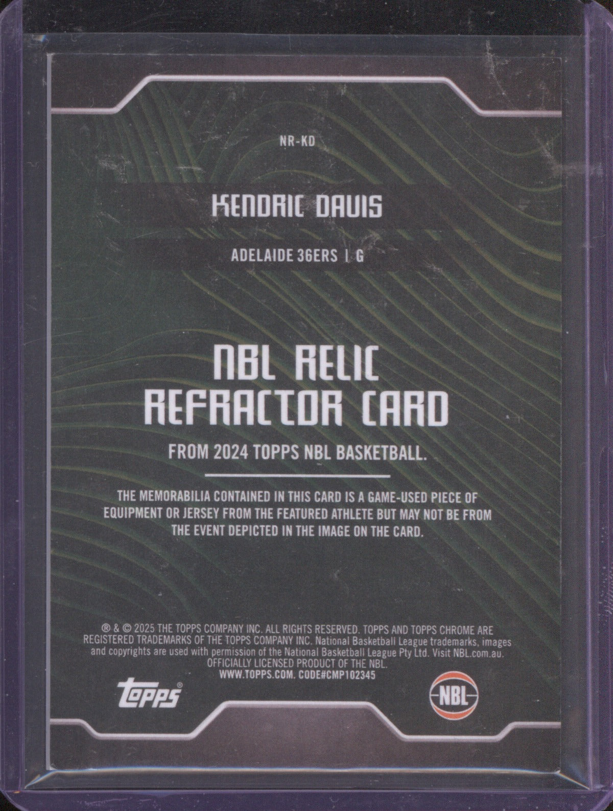 2024 Topps NBL Relics Kendric Davis NR-KD NBL Relic Refractor