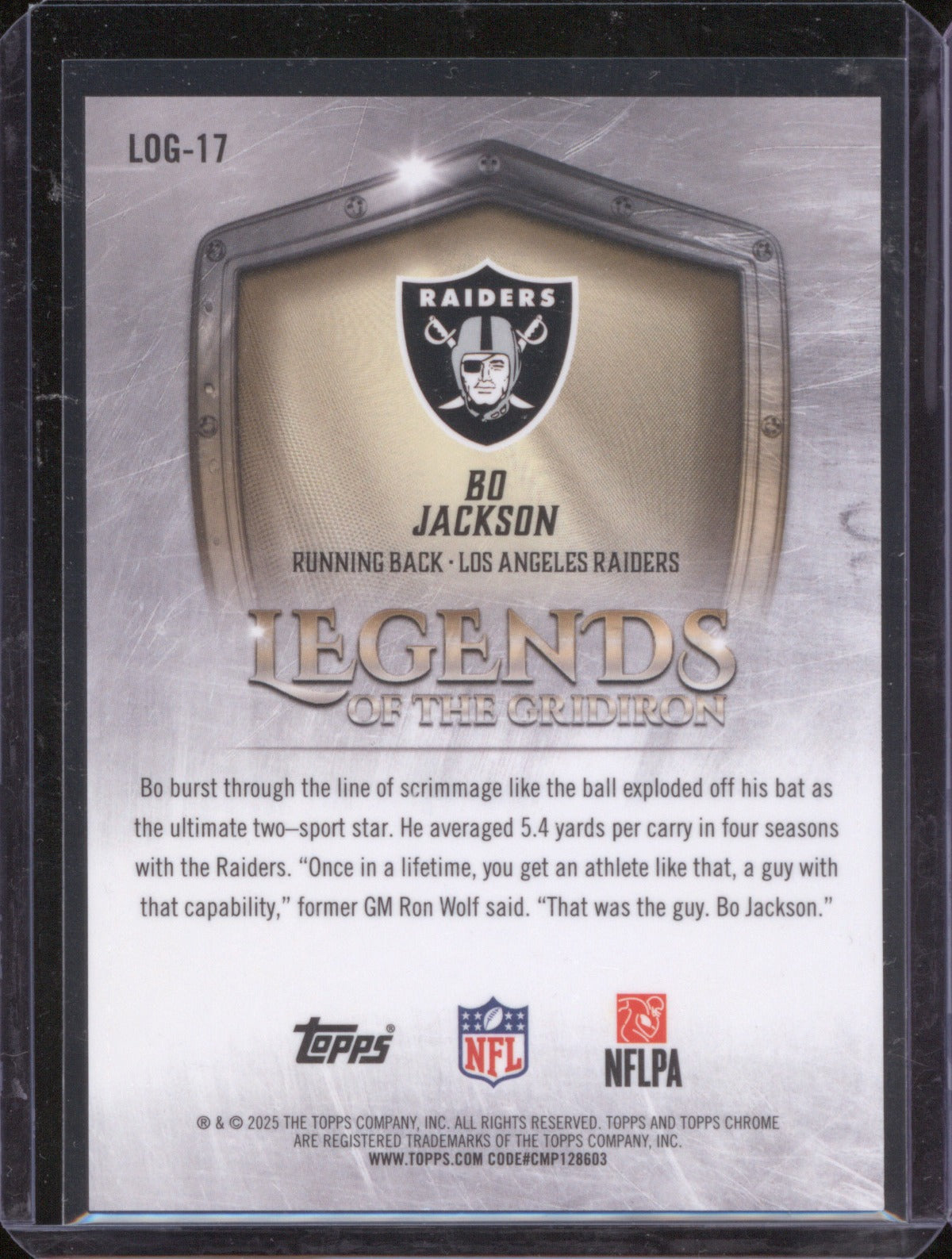 2025 Topps Chrome Bo Jackson LOG-17 Legends of the Gridiron Gold Refractor /50