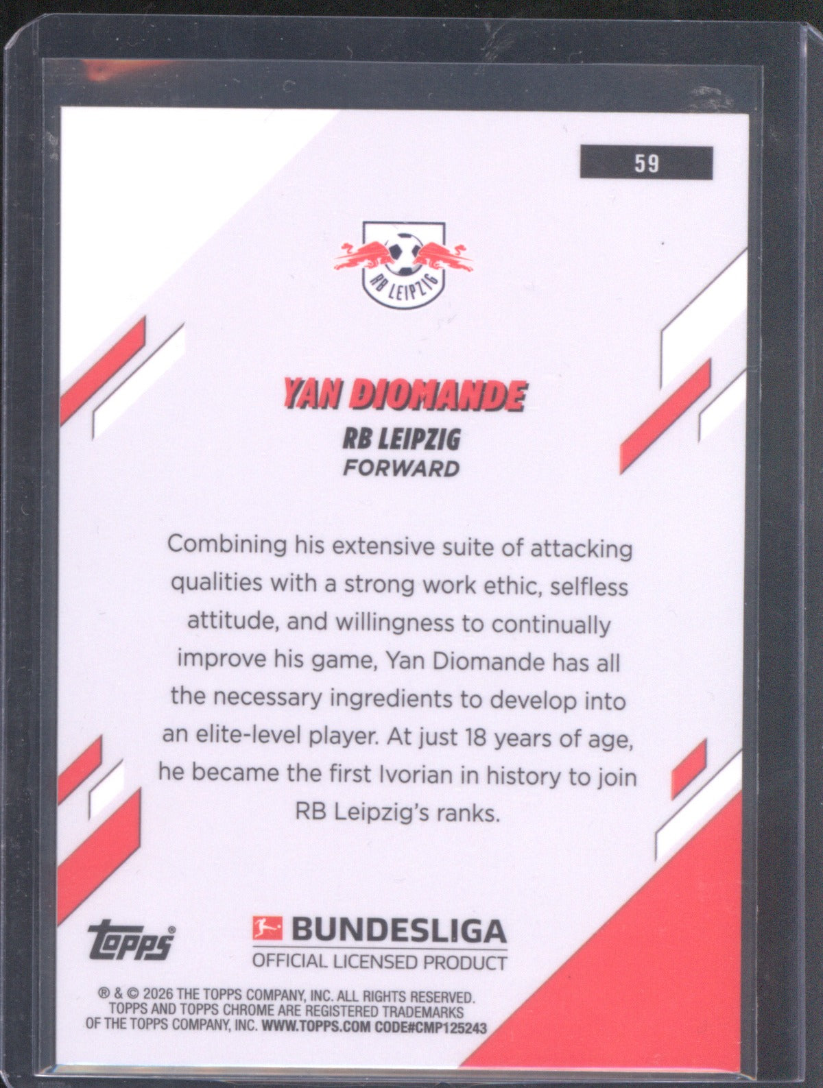 2025-26 Topps Chrome Bundesliga Yan Diomande RC True Gold 34/50 RB Leipzig