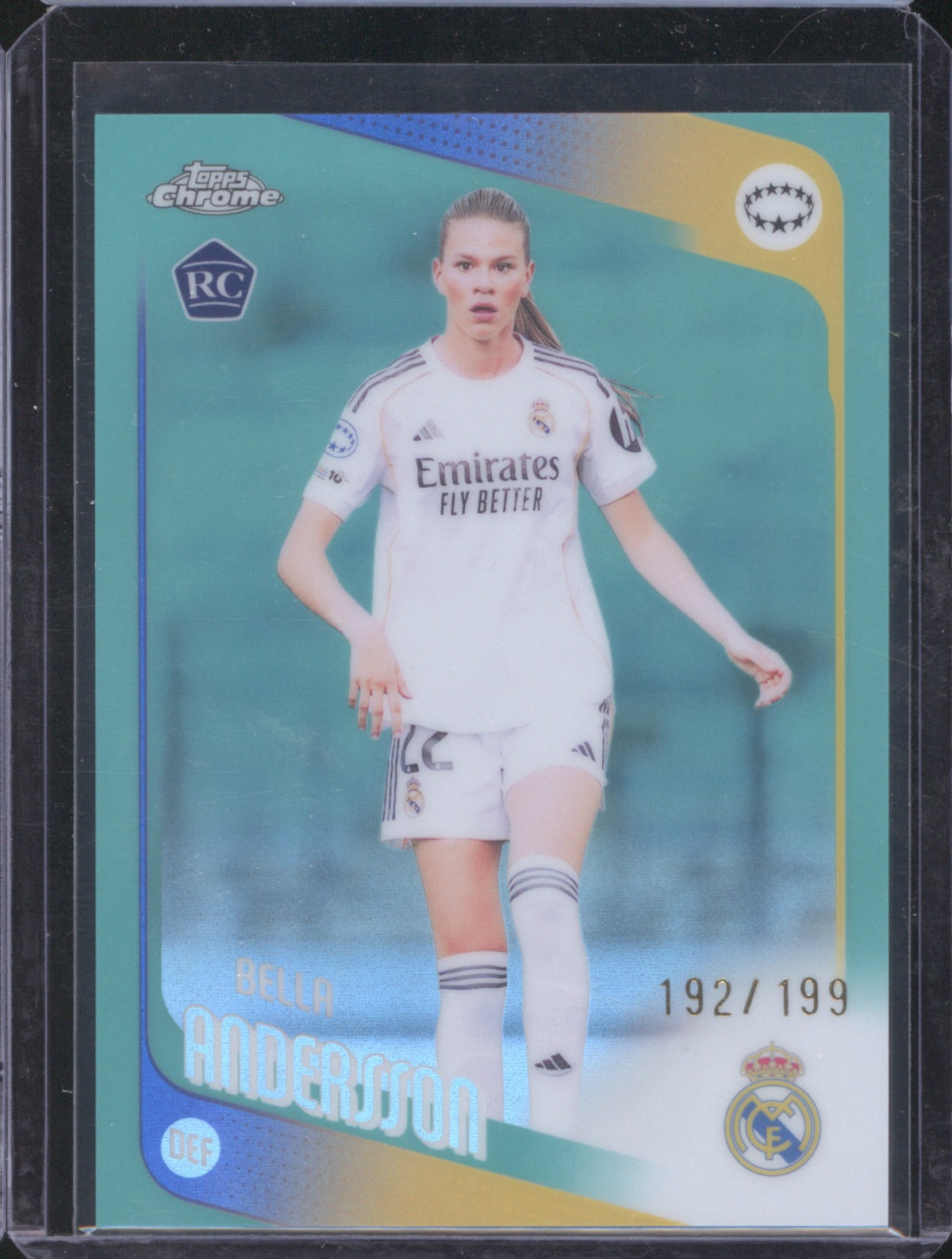 Bella Andersson 2025 Topps Chrome UEFA Women’s CL Aqua Refractor RC 192/199