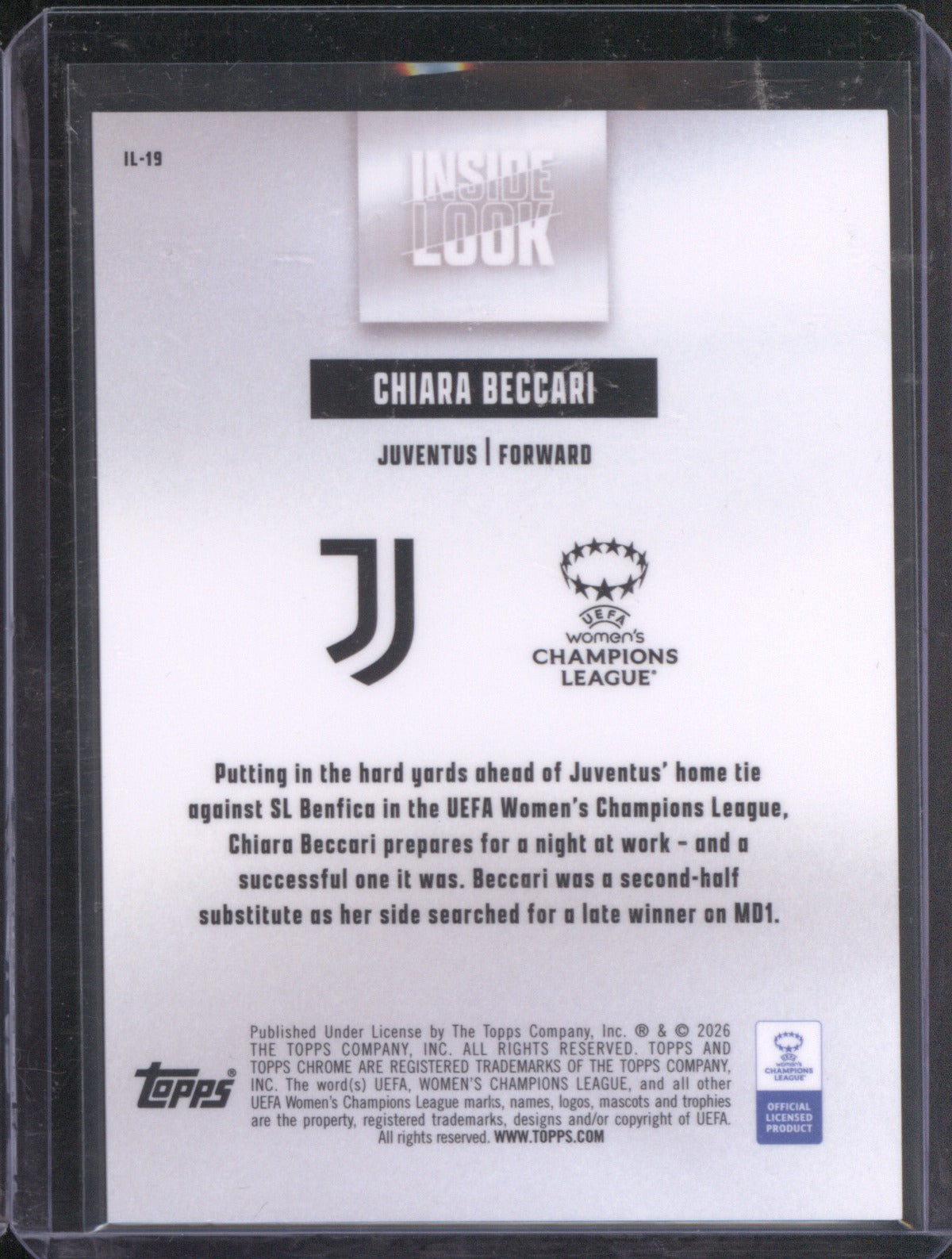Chiara Beccari 2025 Topps Chrome UEFA Women’s CL Inside Look Gold 23/50