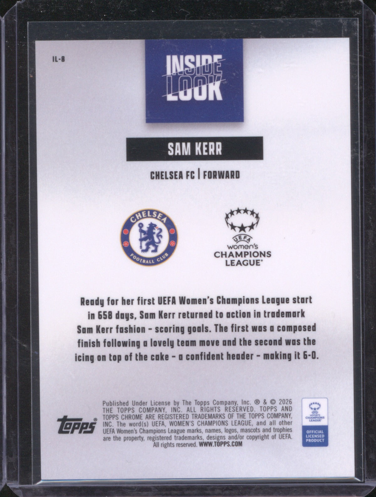 Sam Kerr 2025 Topps Chrome UEFA Women’s CL Inside Look Blue 112/150
