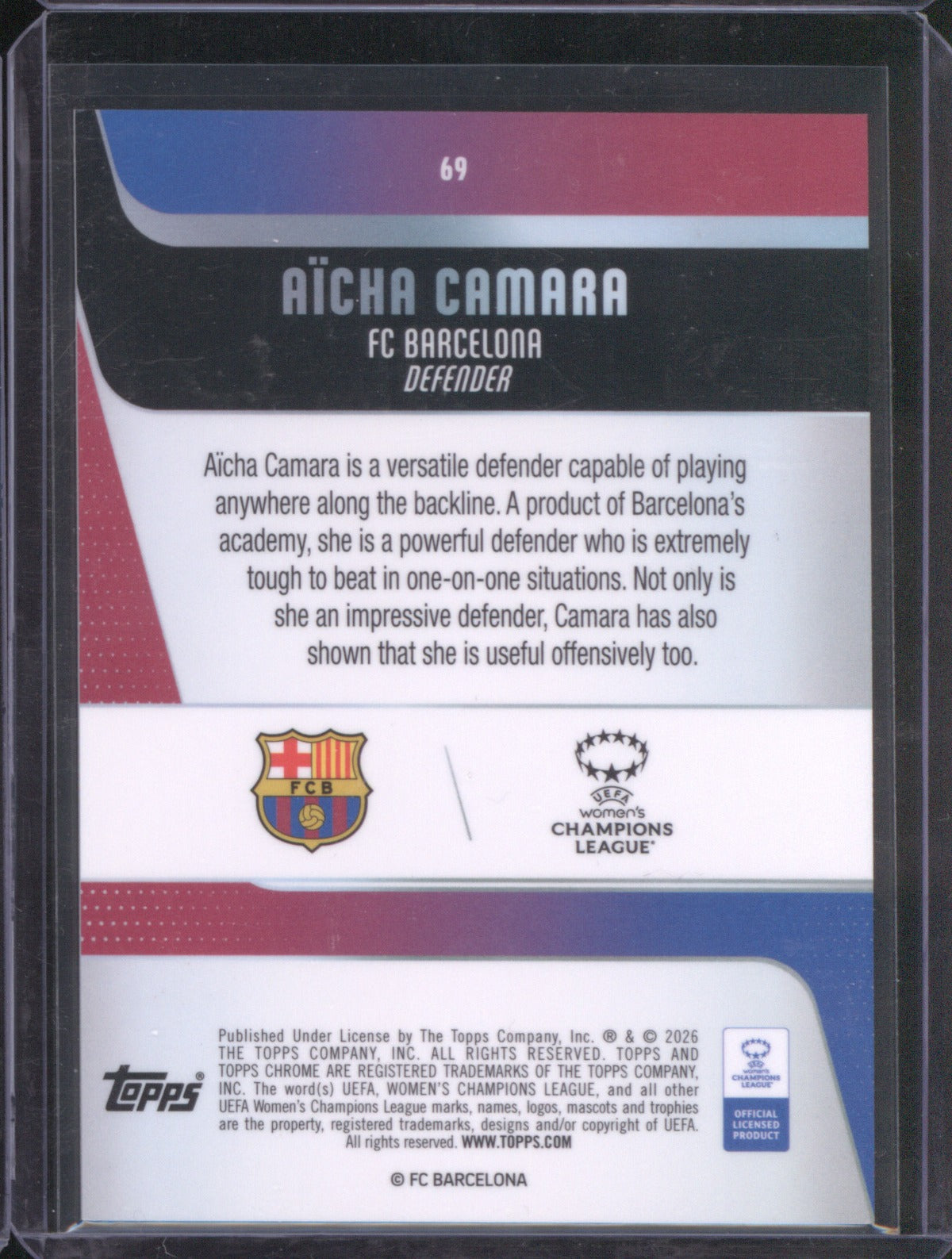 Aïcha Camara 2025 Topps Chrome UEFA Women’s CL Purple Wave RC 69/75