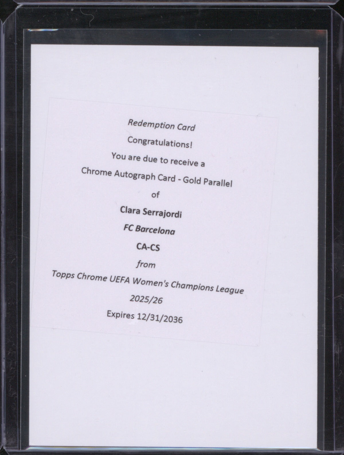 Clara Serrajordi 2025 Topps Chrome UEFA Women’s CL Auto Card Gold /50 Redemption