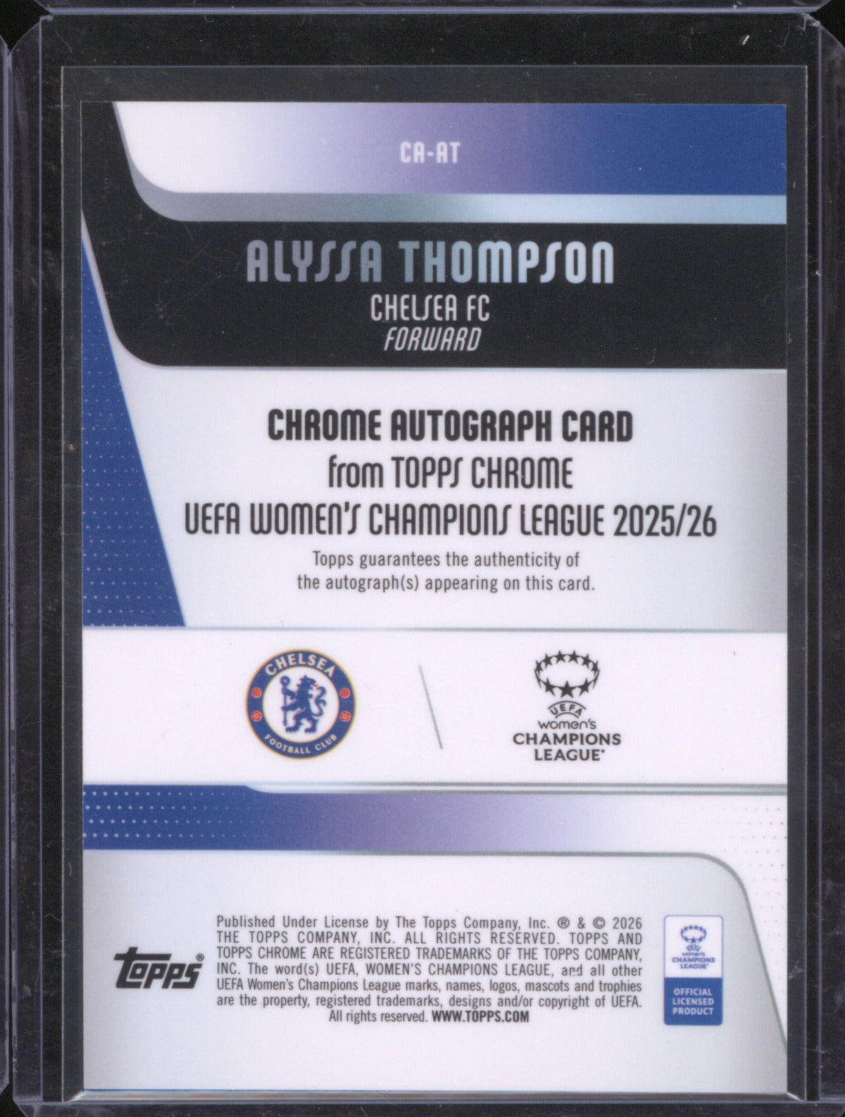 Alyssa Thompson 2025 Topps Chrome UEFA Women’s CL 24/25 Orange Wave Auto