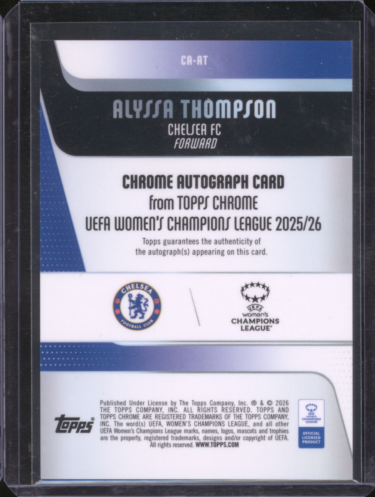 Alyssa Thompson 2025 Topps Chrome UEFA Women’s CL 2/5 True Red Auto