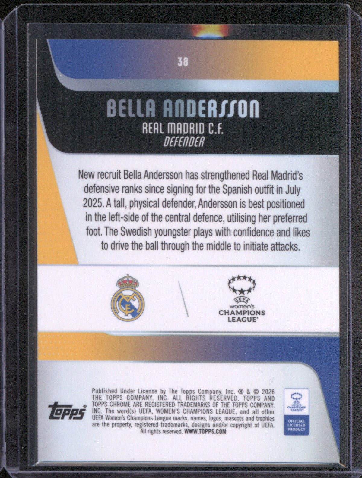 Bella Andersson 2025 Topps Chrome UEFA Women’s CL Orange Wave 15/25