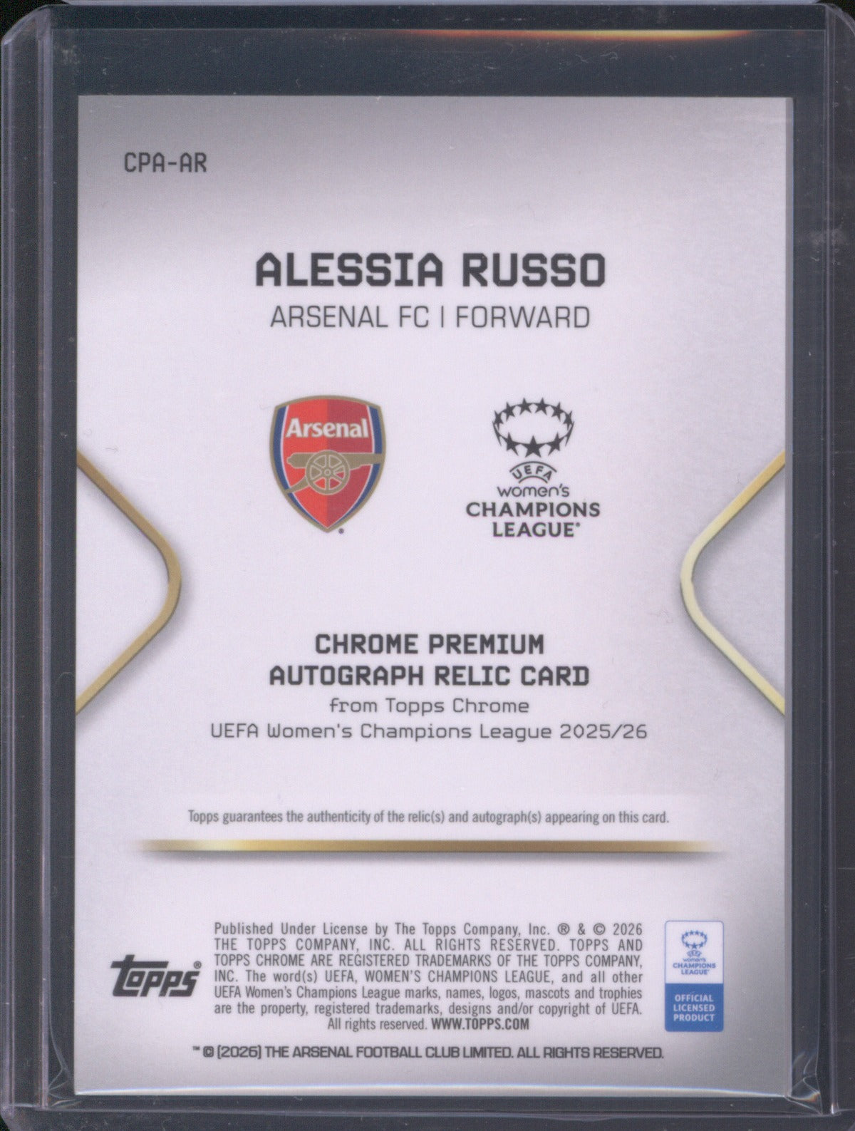 Alessia Russo 2025 Topps Chrome UEFA Women’s CL Gold Patch Auto 34/50